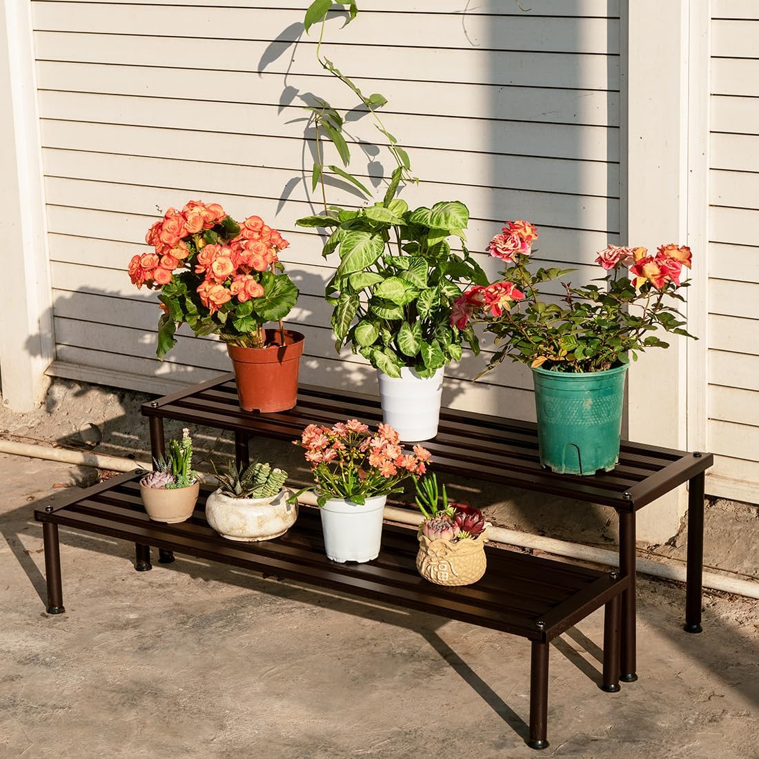 Metal Plant Stand, Rust-proof Aluminum Display Rack, Plants Display Stands Decoration Racks for Living Room Garden Balcony Patio (Ebony, 31.5Inch Low Leg)