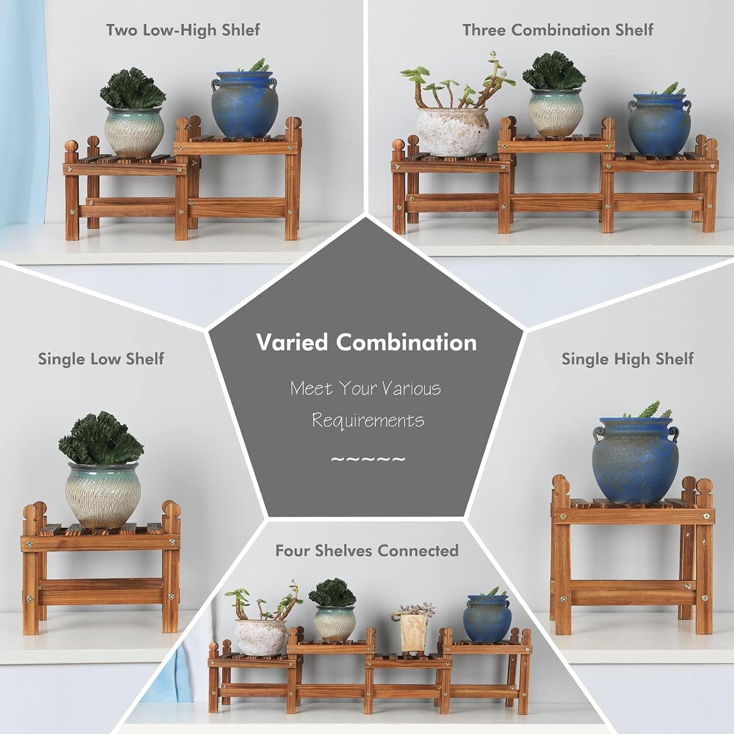 Wood Plant Stand Indoor Outdoor,4 Tiers Plant Stand Bench Indoor,Low Window Plant Shelf Small Long Flower Pot Stand for Multiple Plants (11.8"-44'')