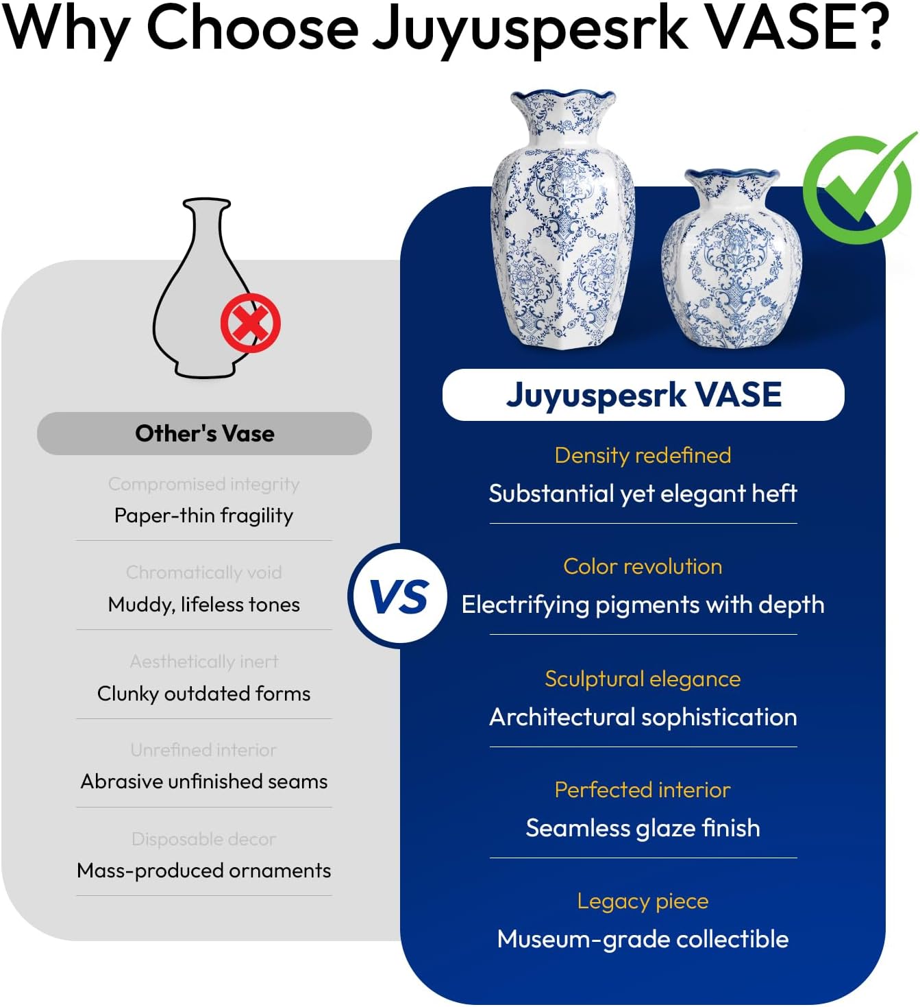 Chinoiserie Vase,Blue and White Vase,Vintage Ceramic Vases,Flower Vase for Centerpiece,Chinese Cute Vases for Living Room, Office,Home Decor (Blue White, Large)