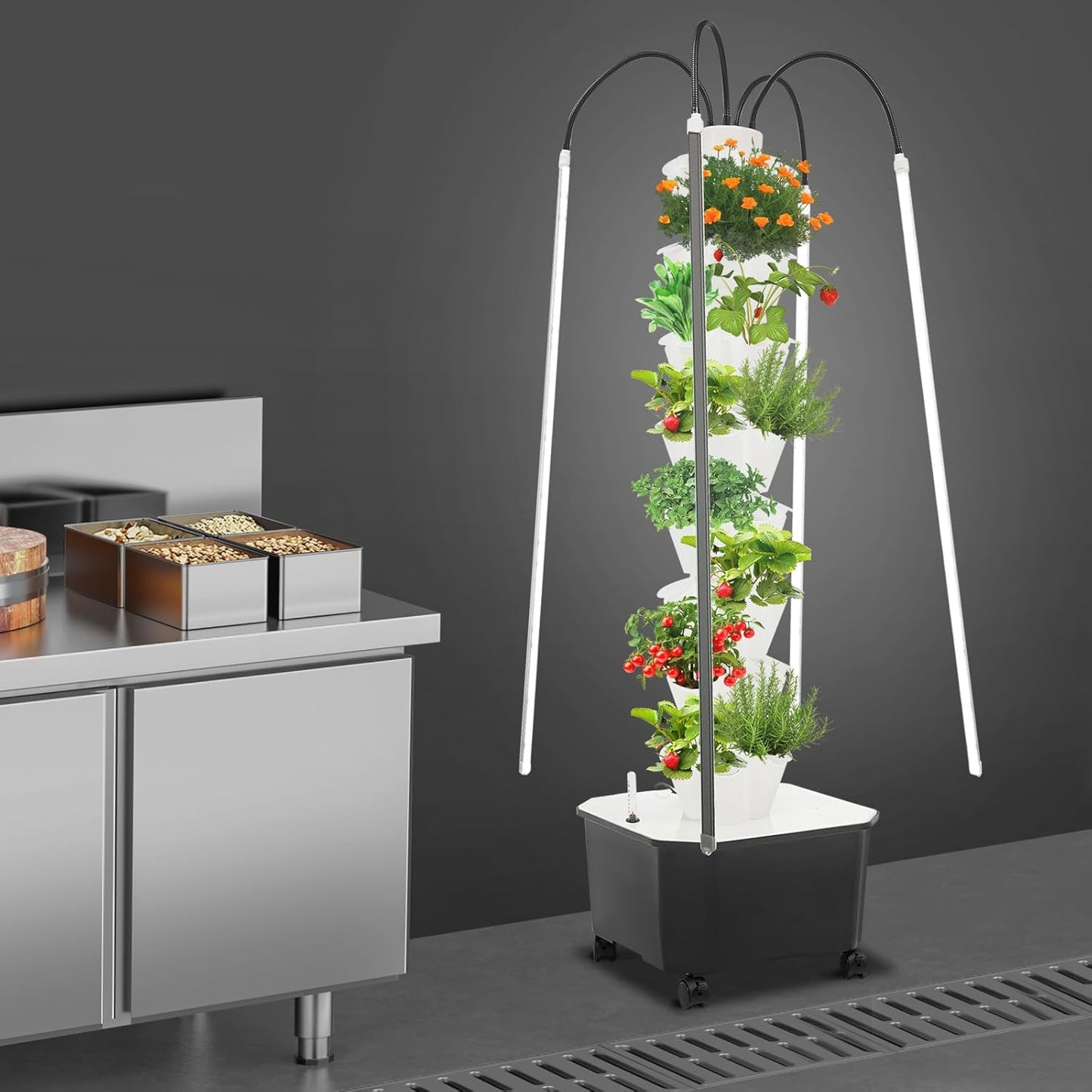 Hydroponics Growing Tower w/LED Light,8 Tiers 40-Hole Vertical Planter Tower,Smart Garden Growing System Kit for Fruits Vegetables Herbs (White)