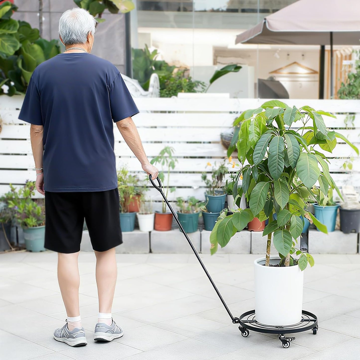 16" Heavy Duty Plant Dolly with Wheels Rolling Planter Base for Indoor/Outdoor Use | Patented Detachable Handle 360° Rotating Polyurethane Wheels Max Load 200 lbs for Large Pots & Planters