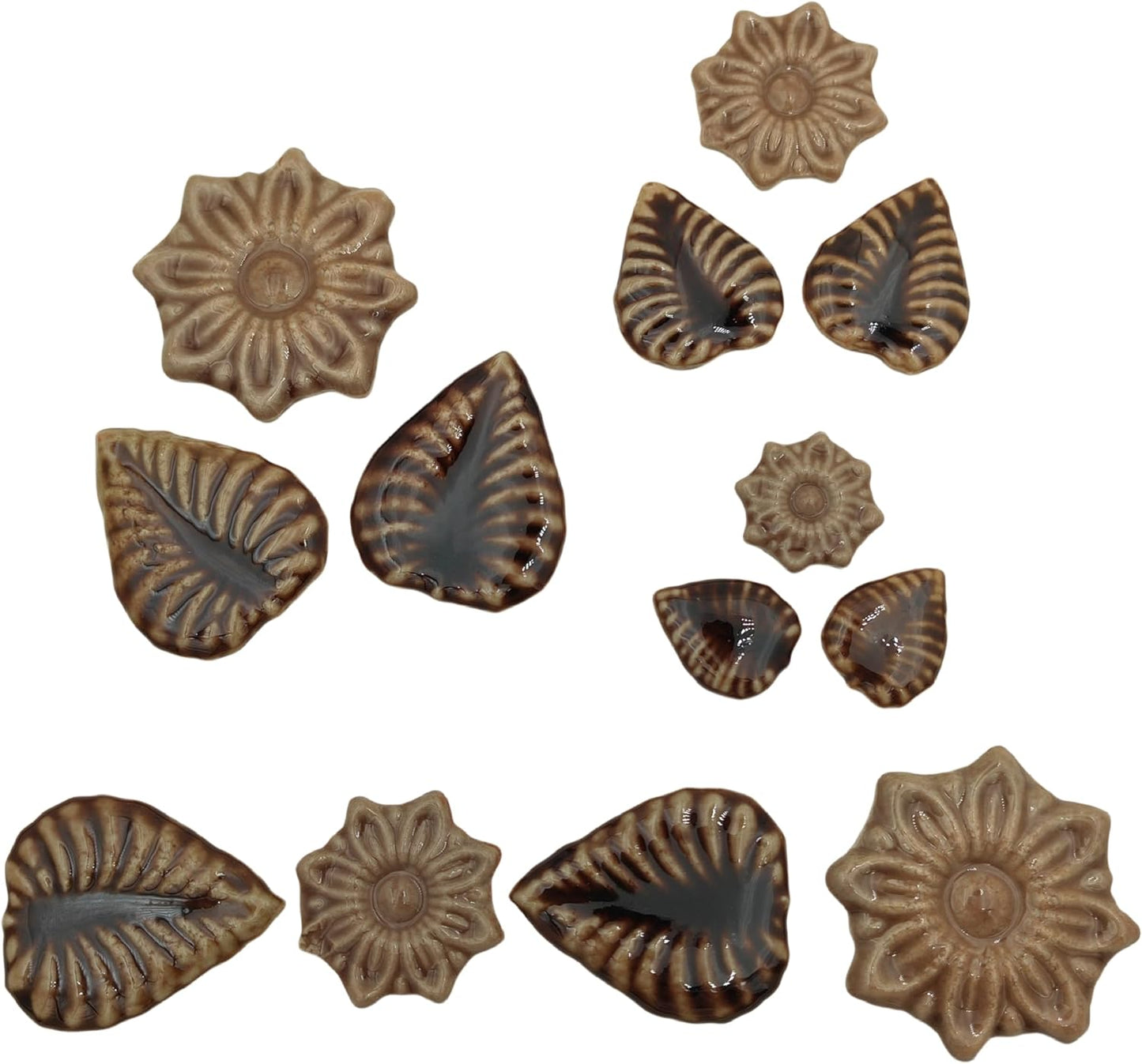 500g/1.1lb Random Color Irregular Ceramics Mosaic Tiles,DIY Making Creative Ceramic Mosaic Tiles for DIY Craft Plates Flowerpots Vases Cups Mosaic Making Supplies (Coffee Flowers + Leaves)