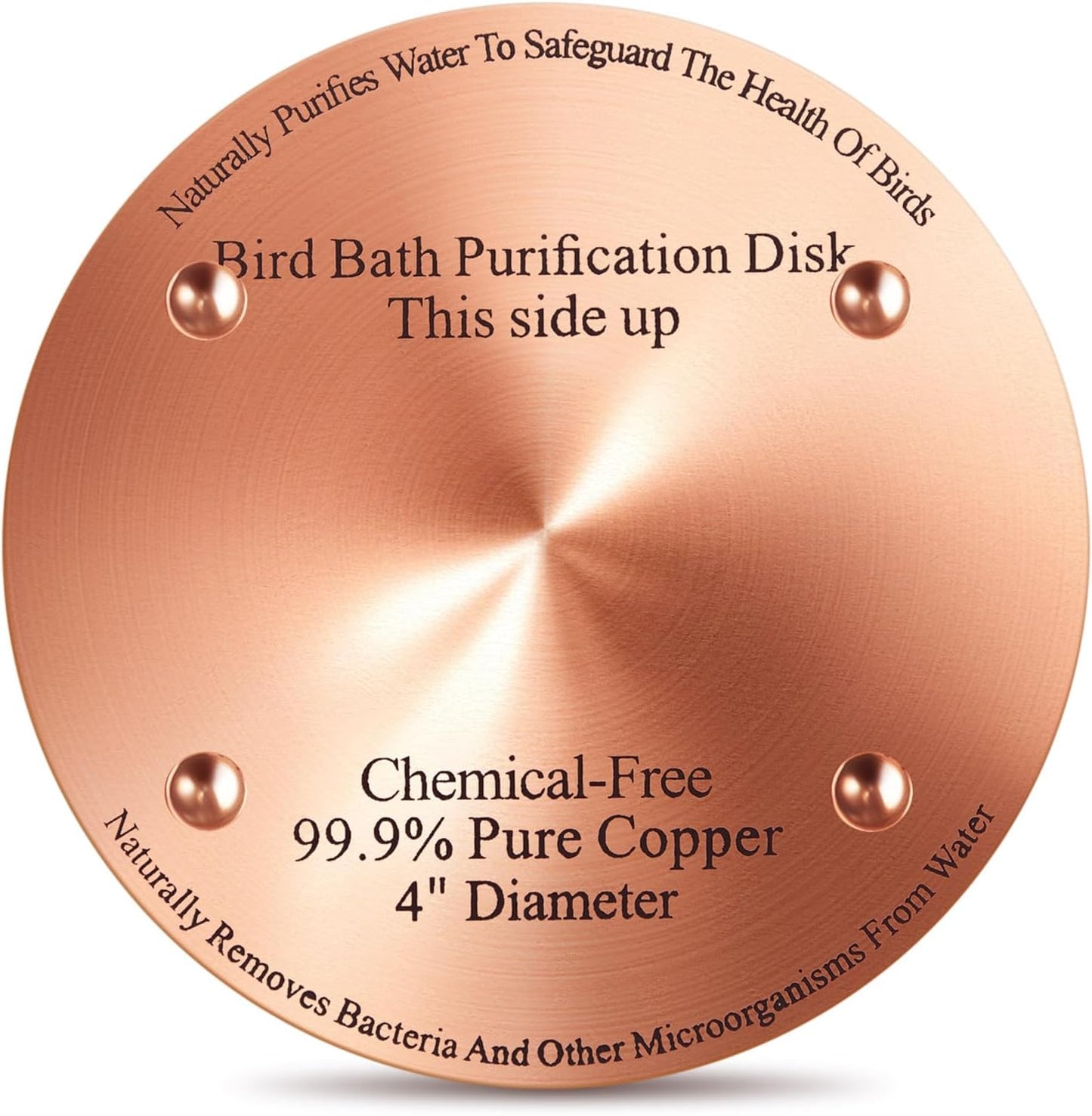 1 Pcs Bird Bath Copper Disk, 0.6mm Thick Reinforced 99.99% Pure Copper Birdbath Purification Disk, with 4 Point Support for Outdoor Birdbaths Bowls Cleaner, 4 Inch (Classic)