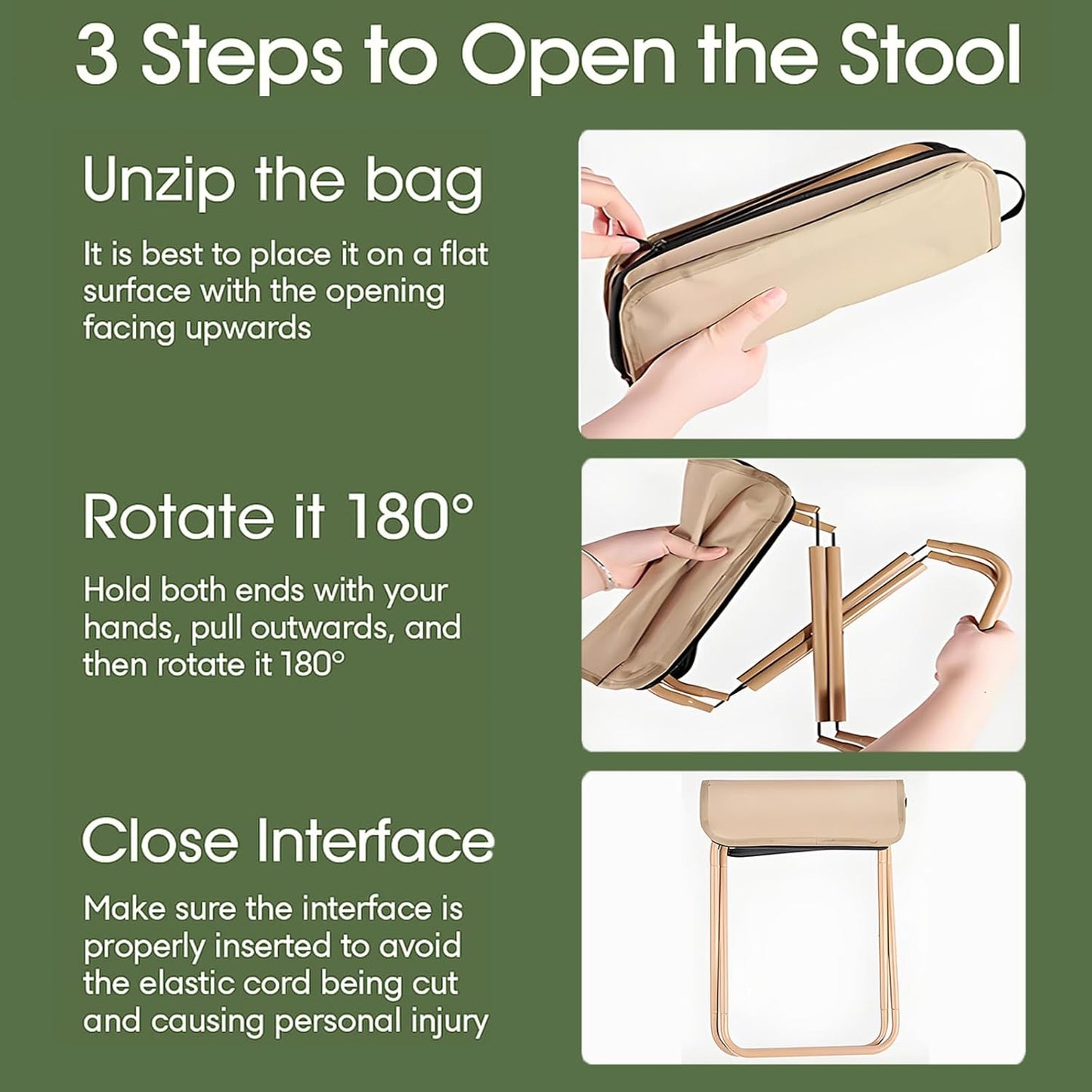 Baiao Camping Stool, Portable Folding Stool with Carry Bag, 13Inch Aluminum Alloy Bracket, 1.5lbs Lightweight, for Travel, Hiking, BBQ, Fishing, Beach(Khaki)