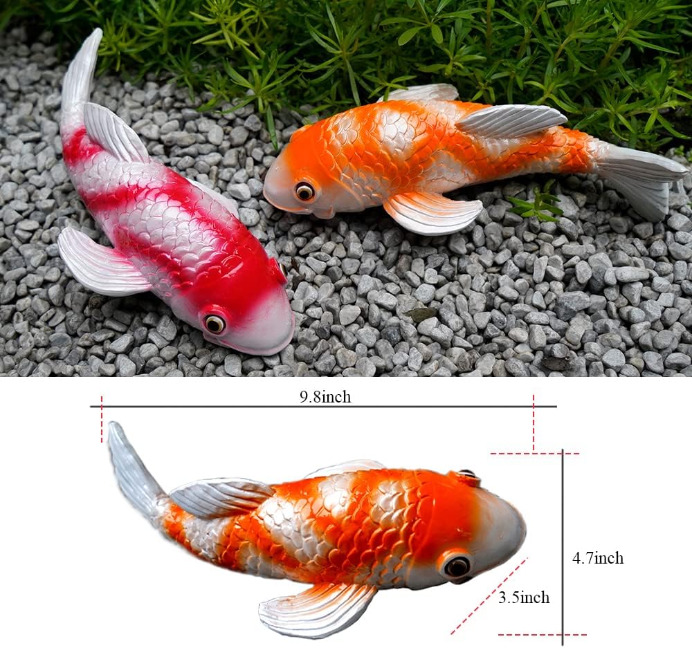 Set of 2 Solar Koi Fish Garden Statues - Ceramic Fish Sculptures for Outdoor Patio, Yard, Lawn & Balcony Decor - Waterproof Garden Ornaments with LED Lights