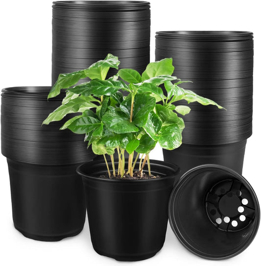 Anyumocz 120Pcs 0.5 Gallon Plant Nursery Pots,Plastic Pots with Drainage Holes,Garden Flower Container Seedling Pot for Planting,Transplanting,Succulents,Cuttings(Black)