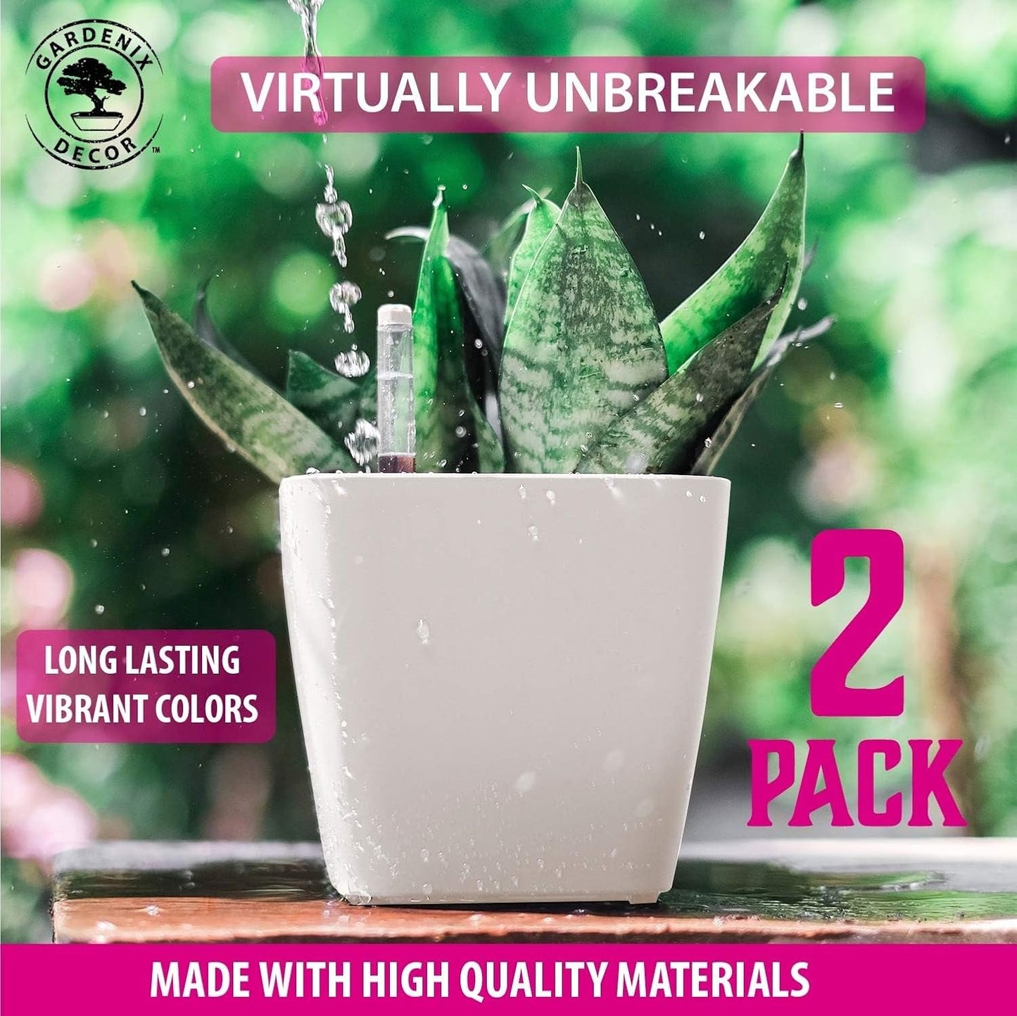 GARDENIX DECOR 5" Self Watering pots for Indoor Plants - Flower Pot with Water Level Indicator for Plants, Grow Tracking Tool - Self Watering Planter Plant Pot – 2 Pack White