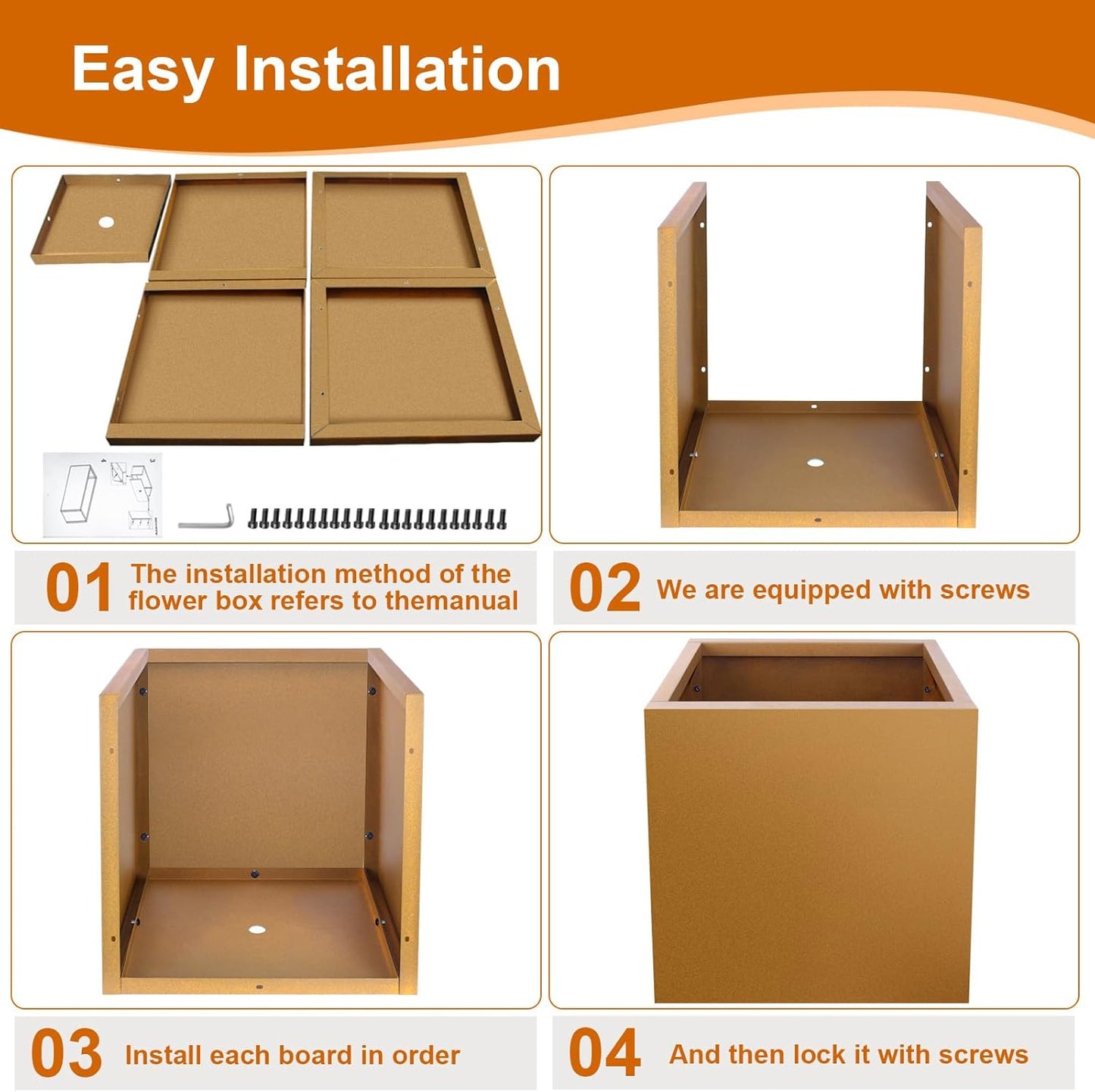 Corten Steel Planter Box 17"x16"x16", Metal Planter Spliced Flower Pot with Partitions, Outdoor & Indoor Large Rectangular Planter Box for Porch, Patio, Garden, Commercial Décor