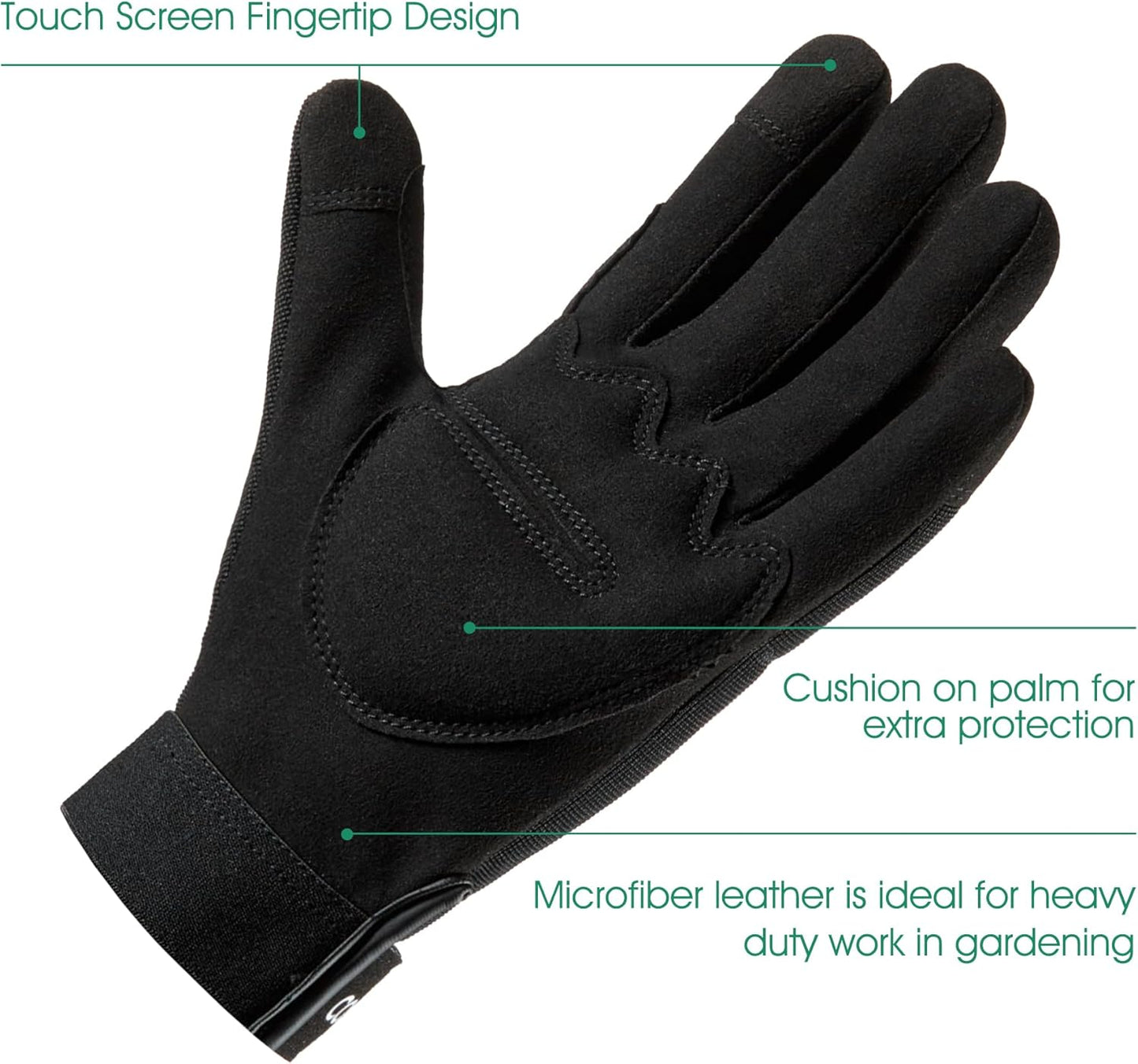 COOLJOB Thorn Proof Garden Gloves with Touchscreen Fingers for Men, Rose Pruning Work Gloves with Palm Cushion for Gardener, Farmer and Landscaper (Black 1 Pair Medium)