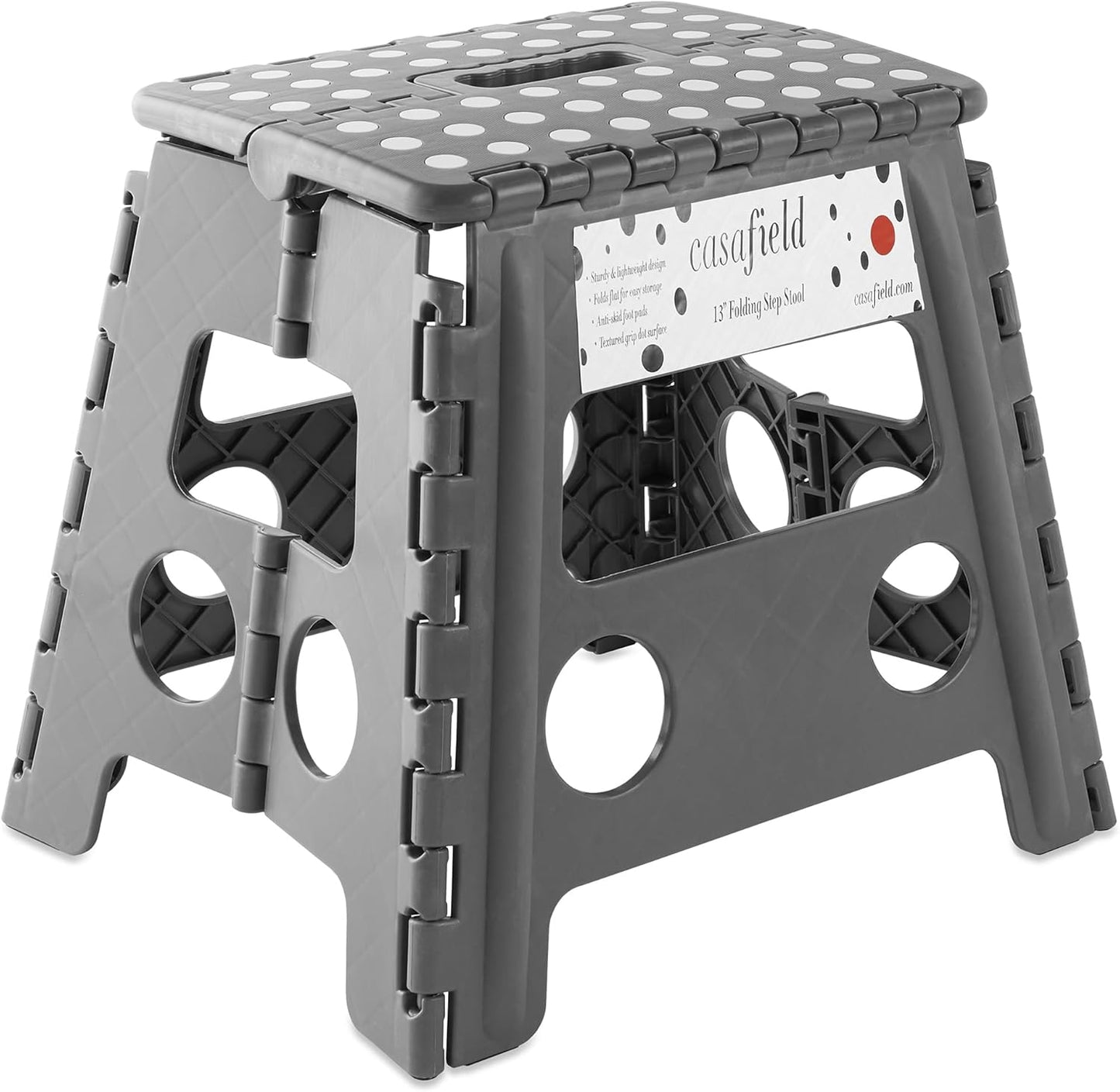 Casafield 13" Folding Step Stool with Handle, Gray - Portable Collapsible Small Plastic Foot Stool for Adults - Use in The Kitchen, Bathroom and Bedroom