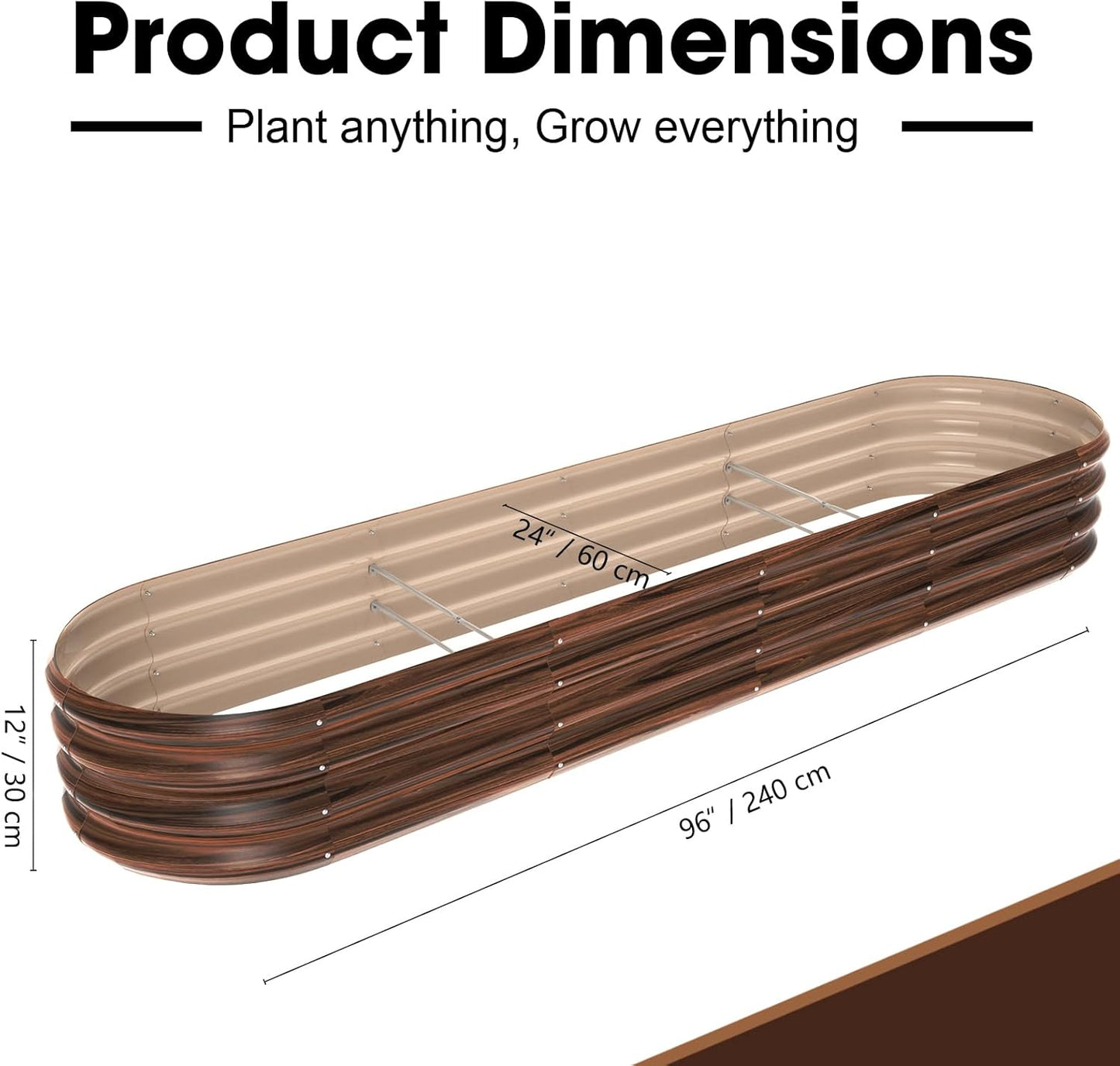 8x2x1ft Oval Galvanized Raised Garden Bed Outdoor 9-in-1 Large Metal Modular Planter Box Raised Beds for Gardening,Vegetables,Fruits,Flowers & Herbs (Brown)