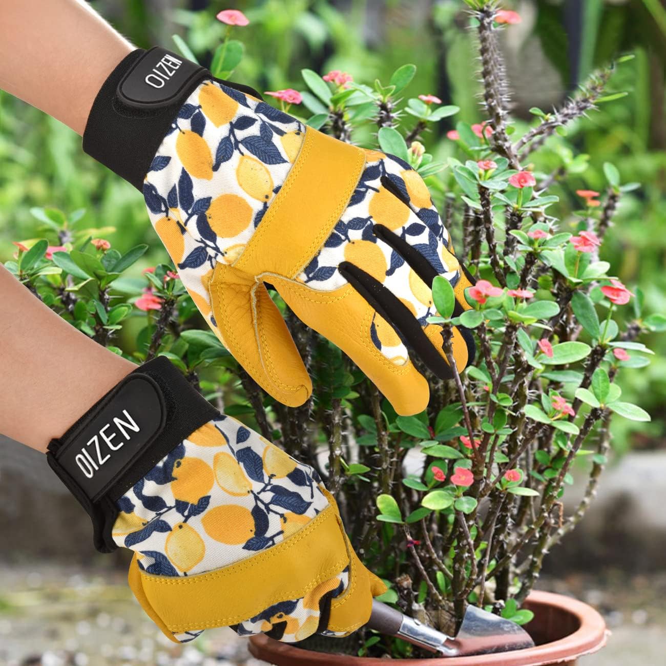 2 Pair Cowhide Leather Thorn Proof & Puncture Resistant Gardening Gloves for Women and Men, Touchscreen Compatible Working Gloves for Weeding, Digging, Planting, Gardening Gifts for Women (Medium)