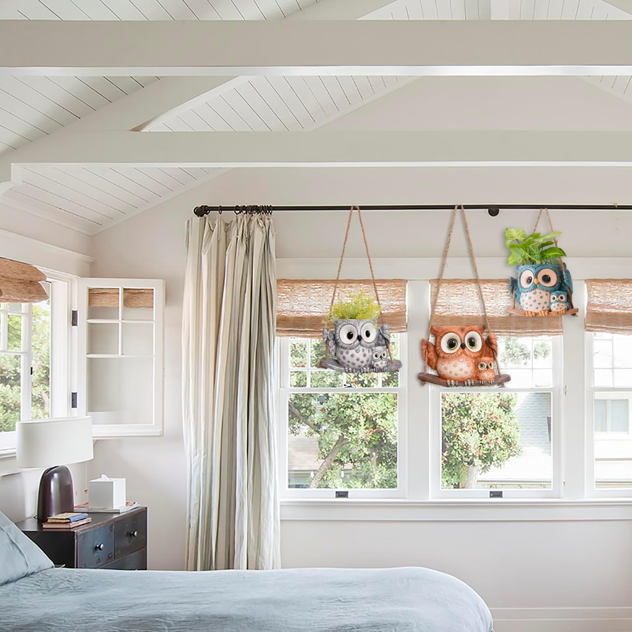 Swing Owl Hanging Planters for Indoor Plants, Cute Small Succulent Pots with Drainage Hole, Unique Resin Plant Hangers Outdoor, Hanging Plant Holder for String Of Pearls, Gift Ideas for Mother
