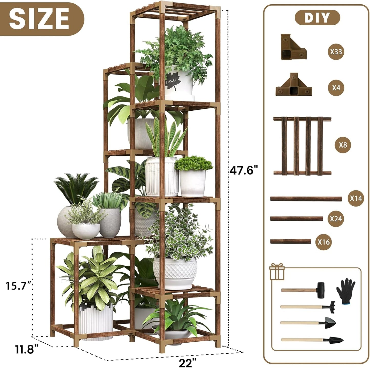 HOMKIRT Tall Corner Plant Stand Indoor Outdoor, 47.6" Plant Shelf Holder for Multiple Pots For Patio, Porch, Balcony, Home & Office Décor