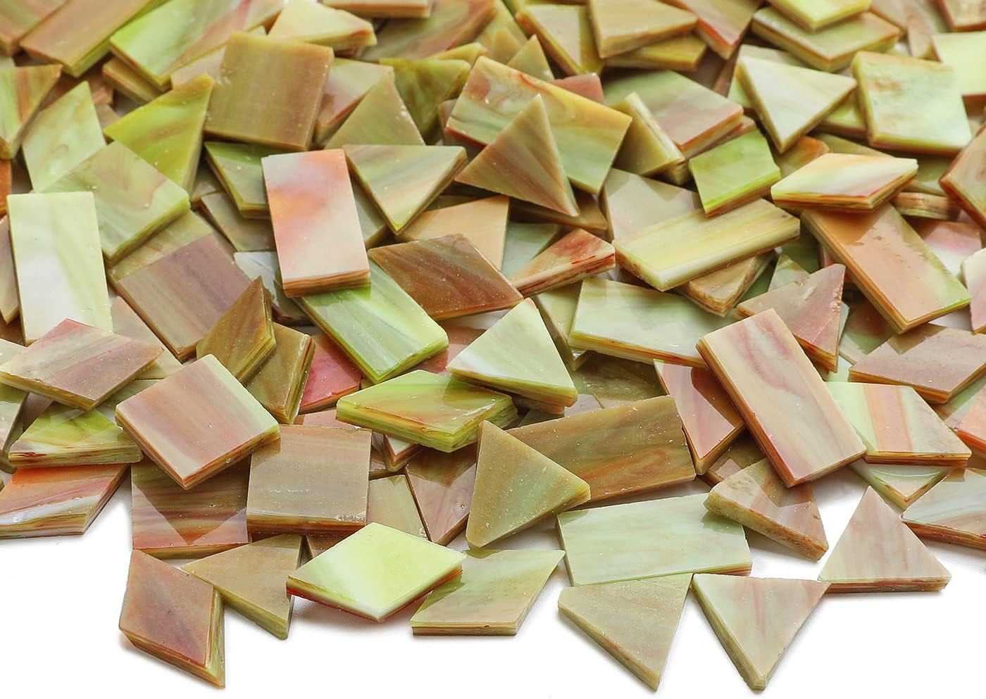 Lanyani Glass Mosaic Tiles for Art Crafts, 4 Shapes Mixed Tiffany Stained Glass Pieces, 200 Pieces, Square/Rectangle/Diamond/Triangle,Green-Red