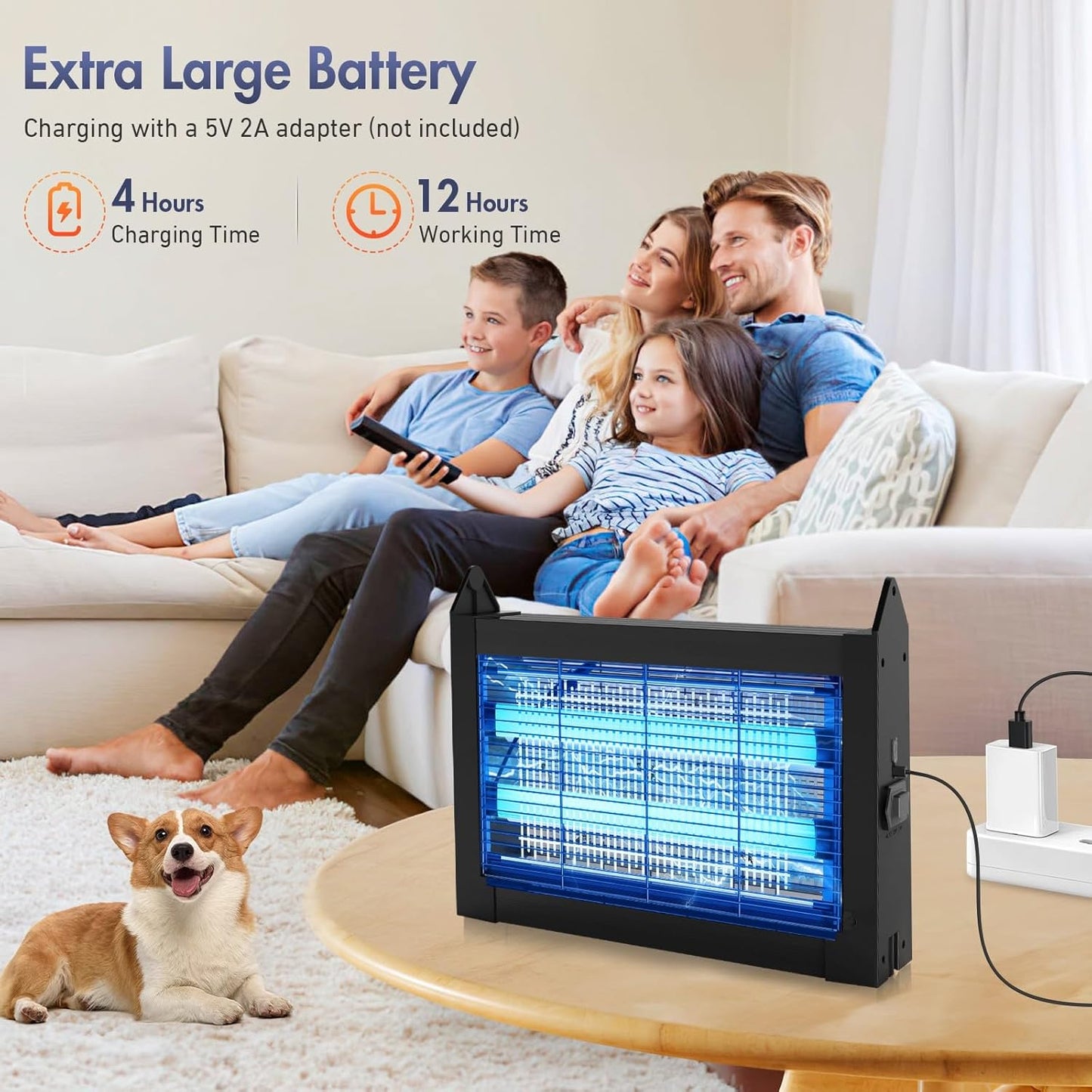 Solar Bug Zapper Outdoor, Jinyeda 4500V Rechargeable Mosquito Zapper 4000mAh Battery, Detachable Solar Panel, Waterproof Mosquito Killer, Cordless Fly Insect Zapper for Indoor Patio Garden Camping