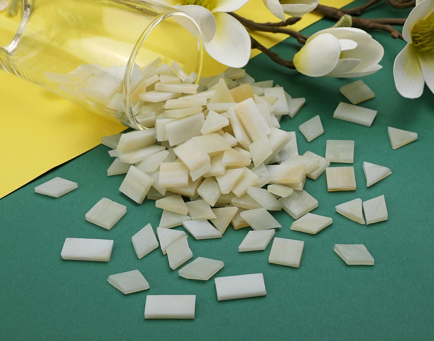 Multi-Color Options, Lanyani 200 Pieces Glass Mosaic Tiles for Crafts,4 Shapes Mixed Colorful Glass Tiles Tiffany Stained Glass Pieces for Mosaic,Cream