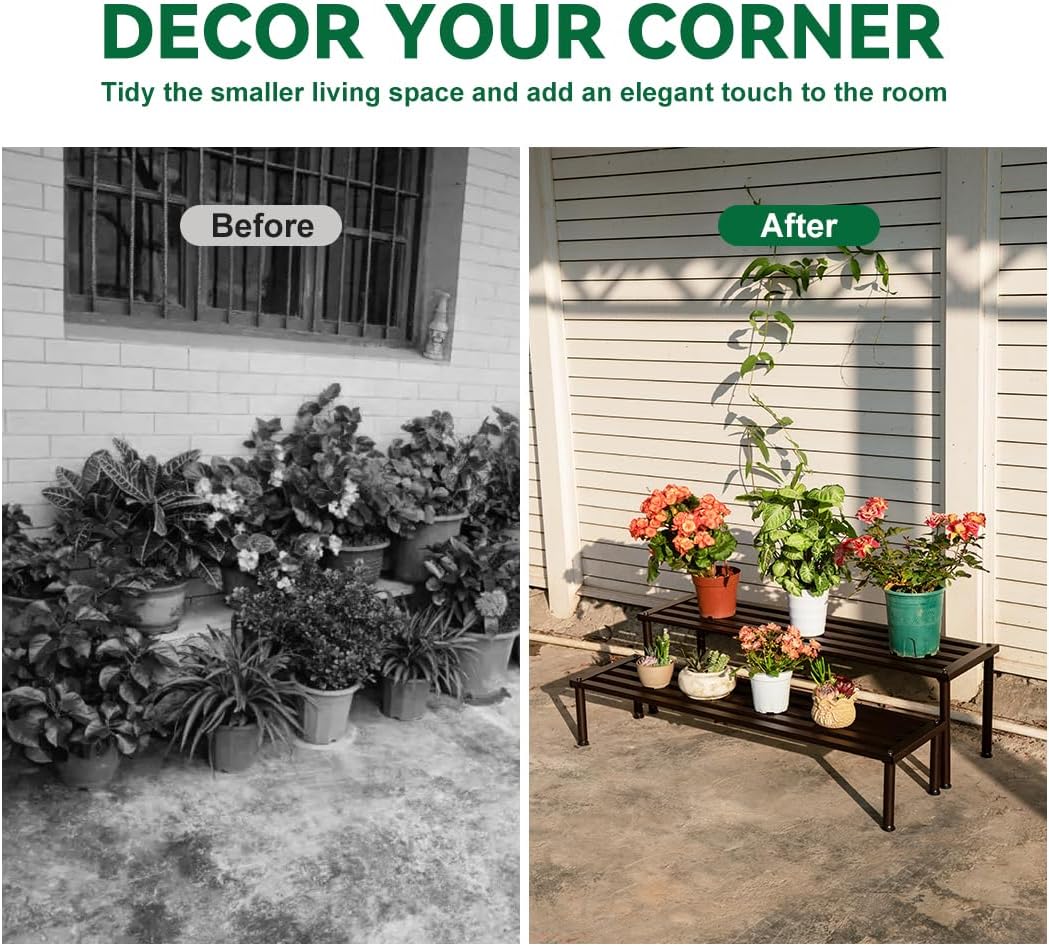 Metal Plant Stand, Rust-proof Aluminum Display Rack, Plants Display Stands Decoration Racks for Living Room Garden Balcony Patio (Ebony, 42.5Inch Low Leg)