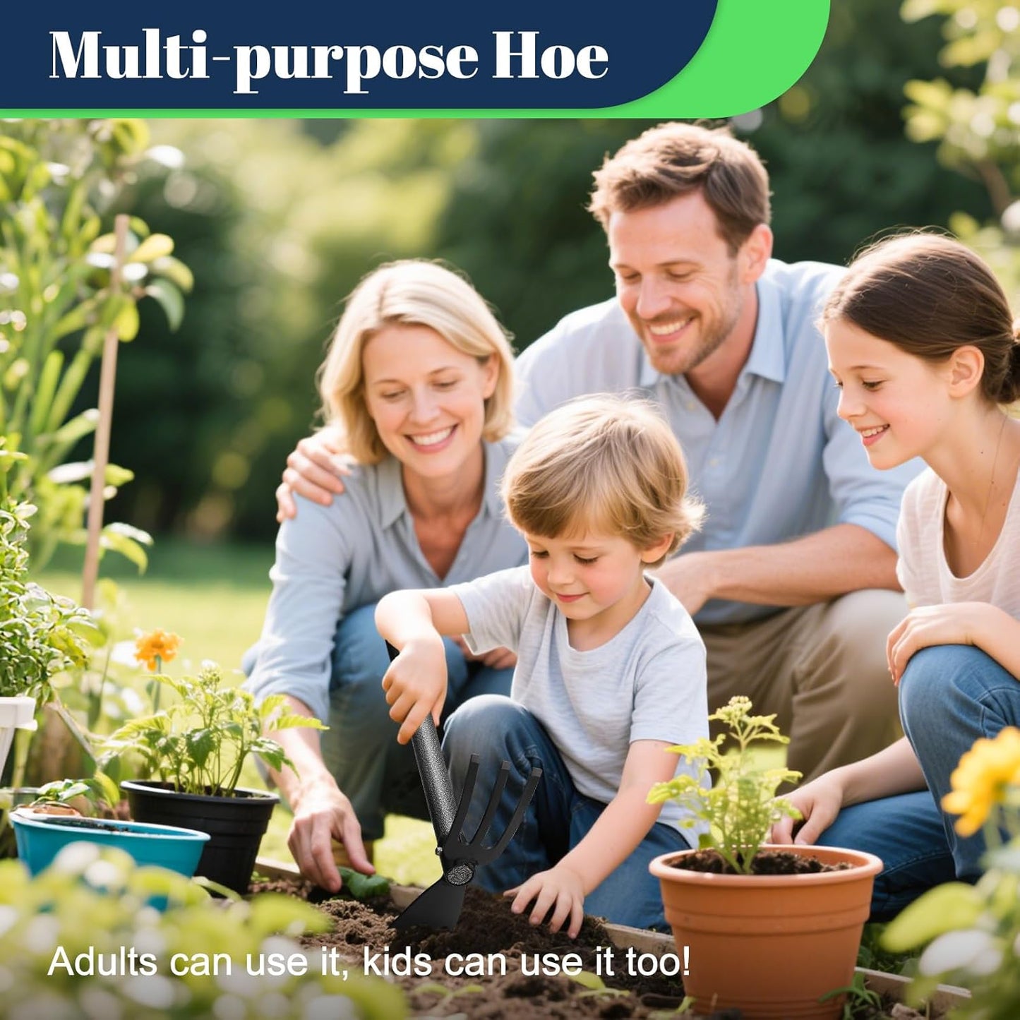 Multi-Purpose Garden Hoe Tool – Heavy Duty Adjustable (16"-30") with Ergonomic Handle, Anti-Rust Coated Steel, for Weeding, Digging, Cultivating – Lawn, Farm, Outdoor Use