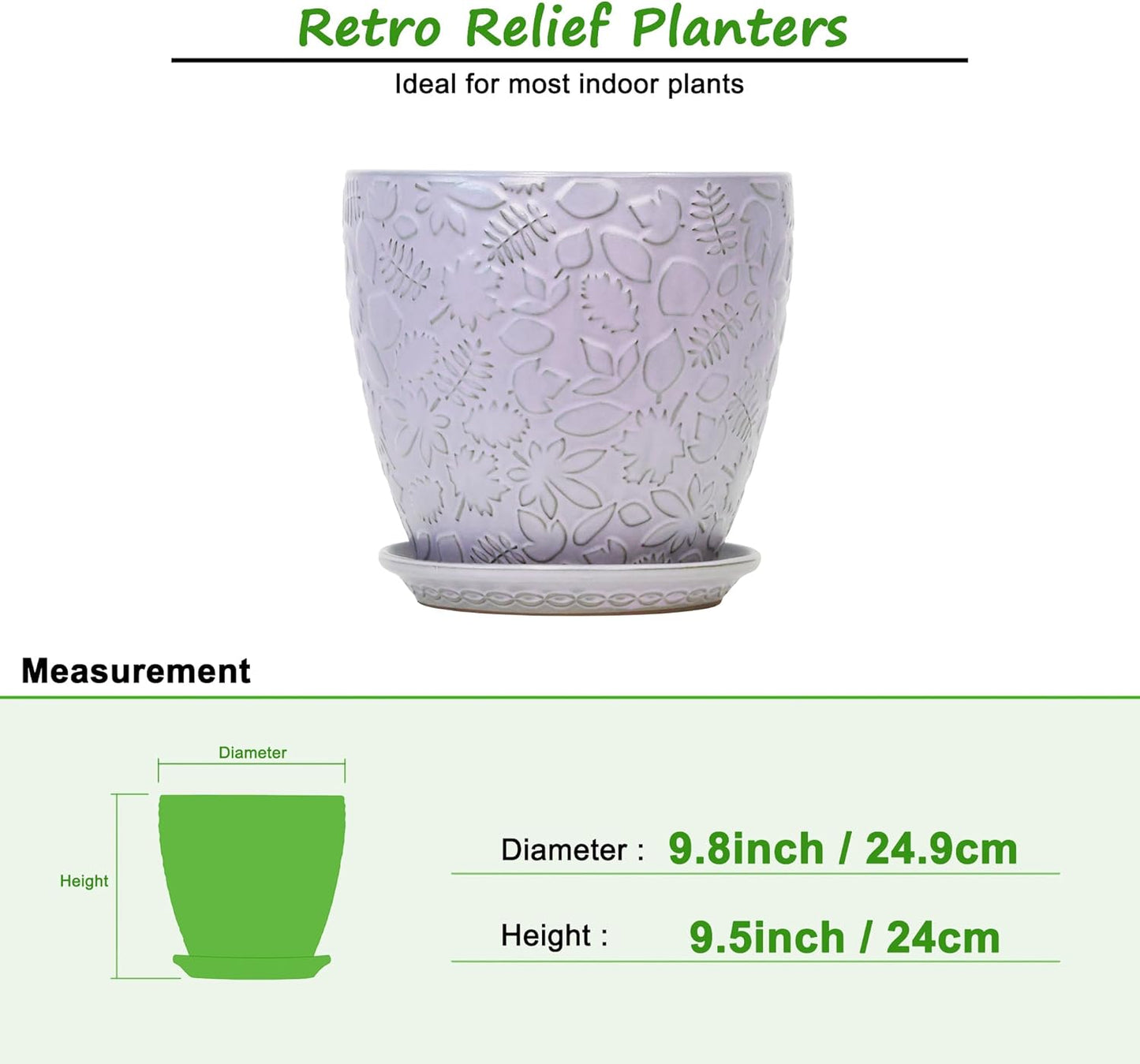 10inch Retro Ceramic Planter with Drainage Hole and Saucer for Multiple Plants, Indoor-Outdoor Garden Pots for Succulent, Orchid, and Flower (Fits Inner Pots Up to 9 Inch, Retro Purple)