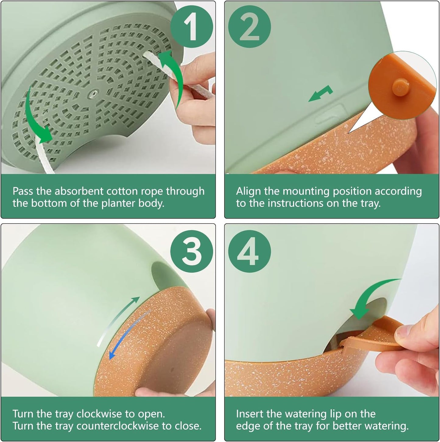 Indoor Pot For Plants 3 Pack 12/10/9 Inch Self Watering Pot For Lazy People,Self Watering Pots For Indoor Plants,Outdoor Pots For Succulent, African violets And Cactus Green Plastic Flower Pots