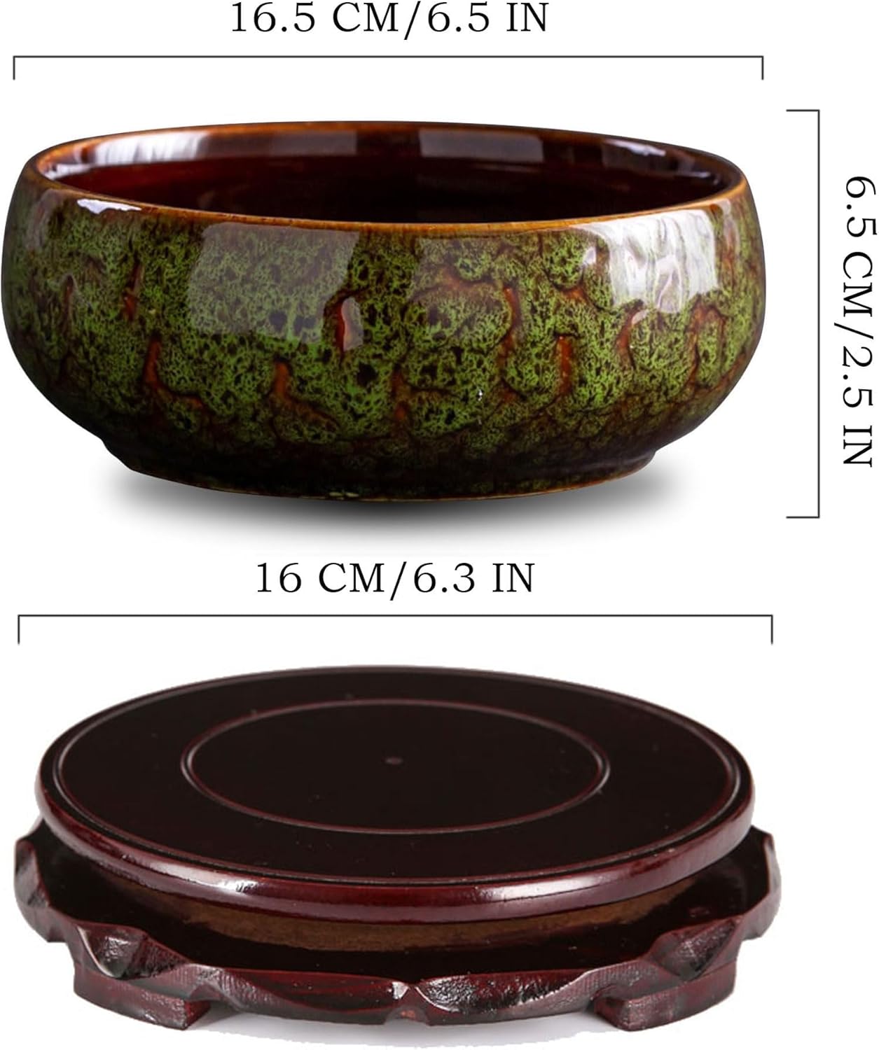 Lotus Bowl Planter, Lotus Bowls for Planting in Water Indoors,6.5-inch Round Succulent Flower Pot with Rotating Bracket, Leak-Proof Design, Suitable for hydroponic Plants, Succulents (Green)