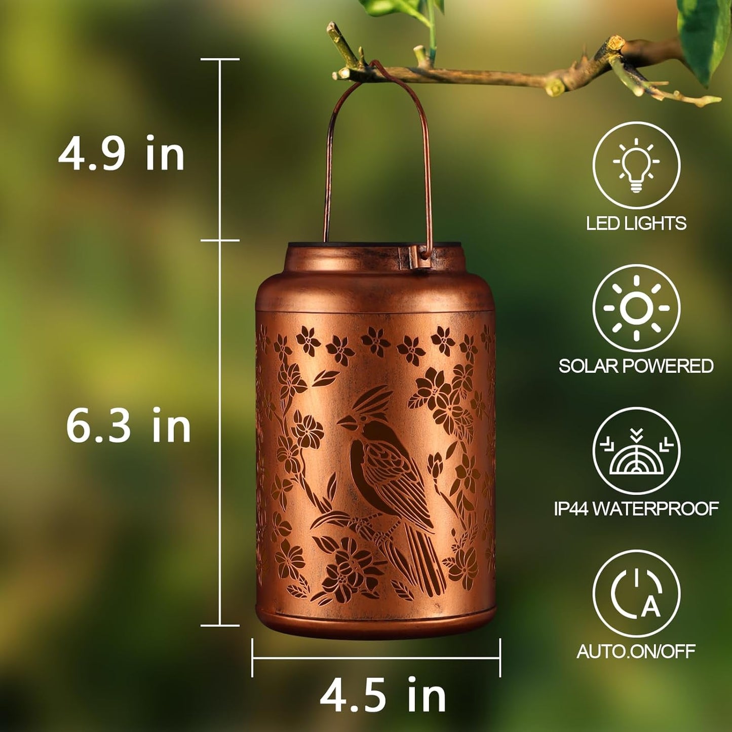 Solar Lanterns Outdoor Waterproof Garden Decor Birthday Gifts for Women Mom Grandma Hanging Lights Metal Decoration Outside for Yard, Patio,Backyard,Porch(Red Bird)