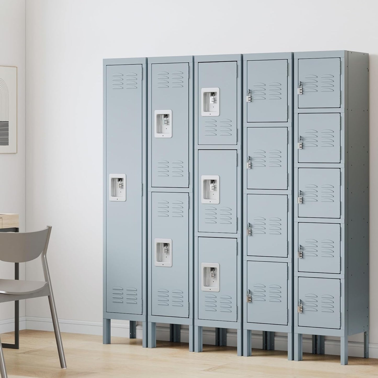 SISESOL Metal Locker for School,Metal Storage Lockers for Employees,Gray Steel Locker,5 Door Locker for Home,Office,Gym,Shop