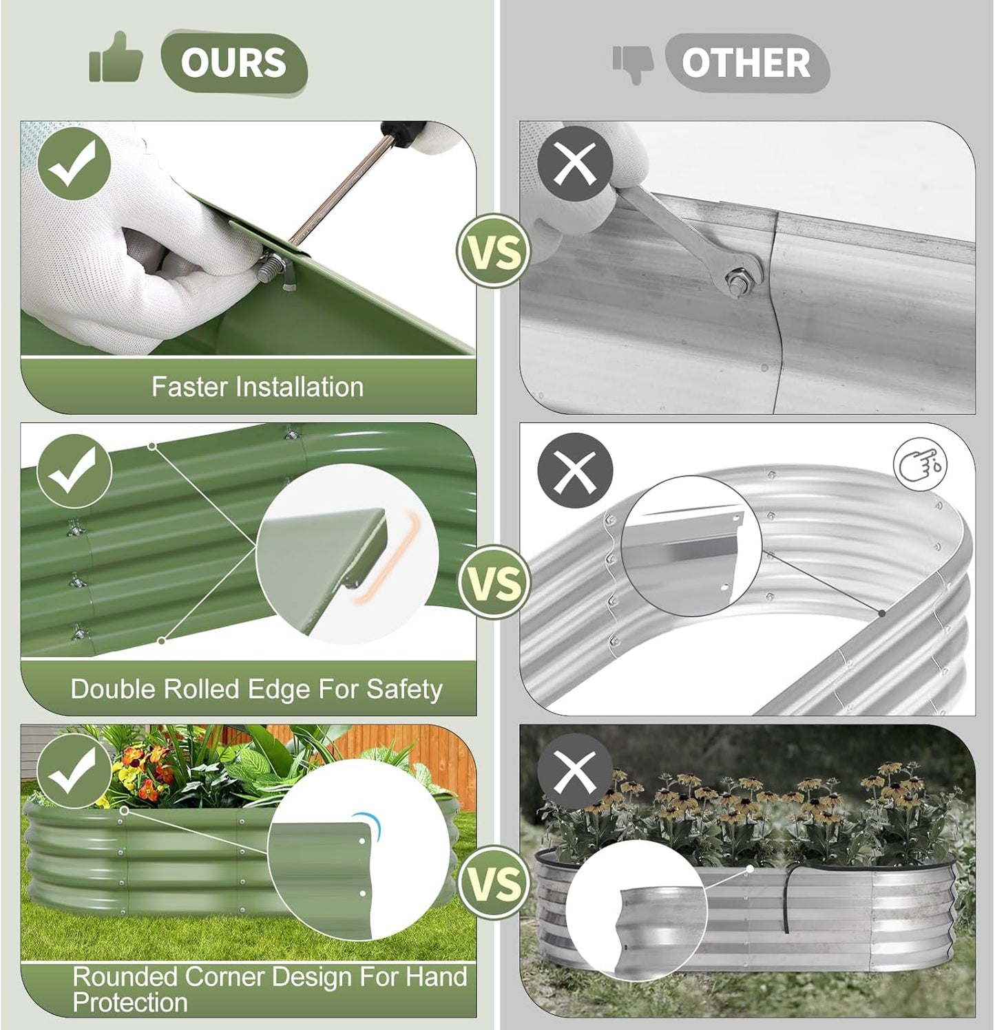 Galvanized Raised Garden Bed Outdoor- 2 Pcs Raised Beds for Gardening| Metal Planter Box, Steel Raised Garden Bed Kit with Gloves for Vegetables, Flower, Herbs (4x2x1.4FT, Green)