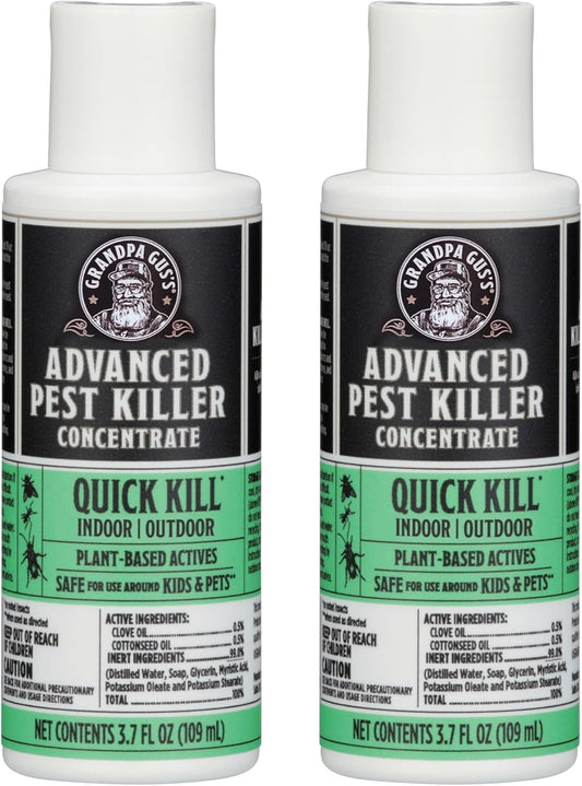 Grandpa Gus's Advanced Natural Pest Control with Clove & Cottonseed Oil - Indoor/Outdoor Insect Killer for Spiders, Ants, Roaches, Earwigs, Bed Bugs & More, Pet-Friendly, Concentrate 2 Pack