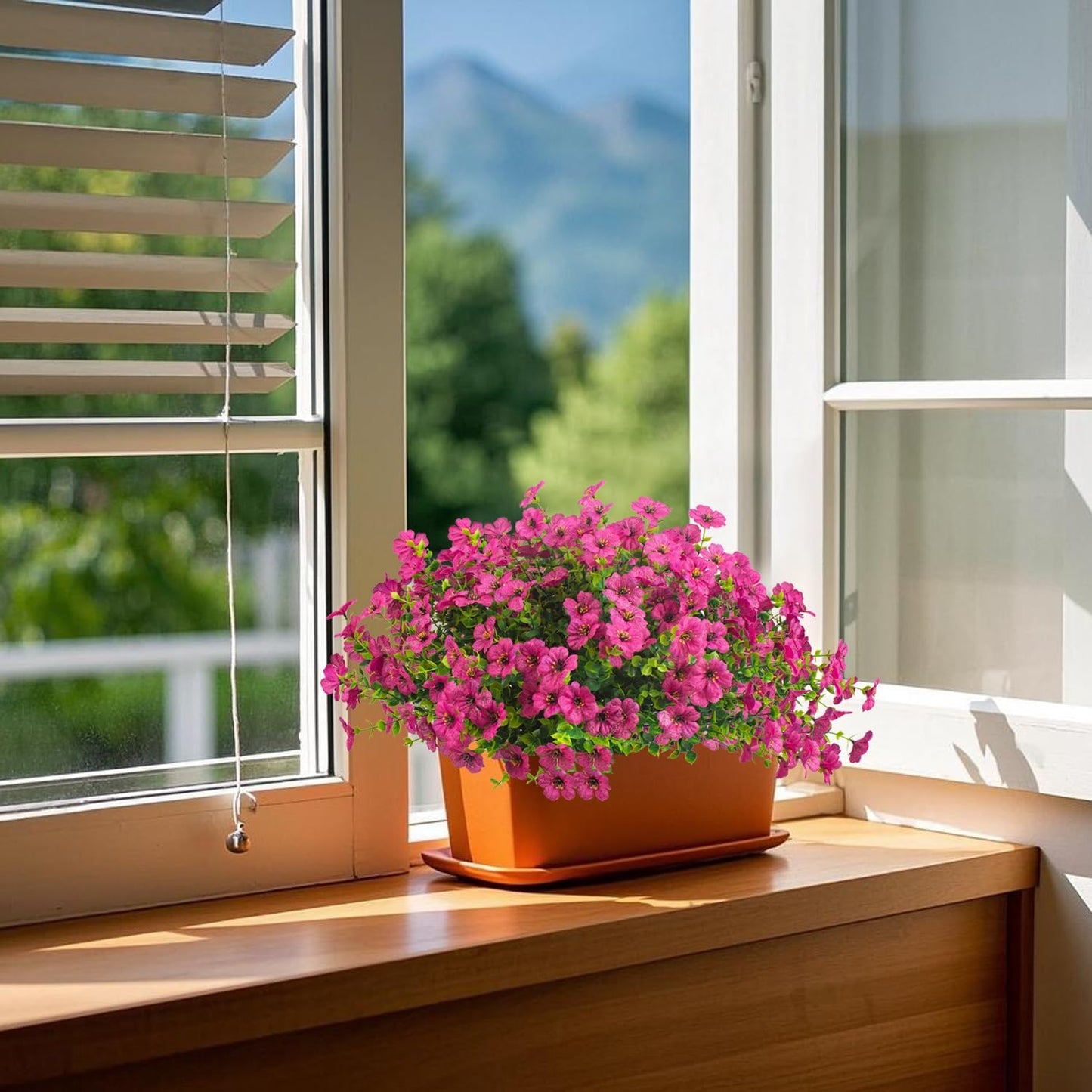 Artificial Fake Flowers for Outdoor Spring Decoration, 16 Bundles Faux Silk Colorful Daisy UV Resistant Realistic for Outside Porch Patio Home Yard Garden Planters Pots Window Box (Red Purple)