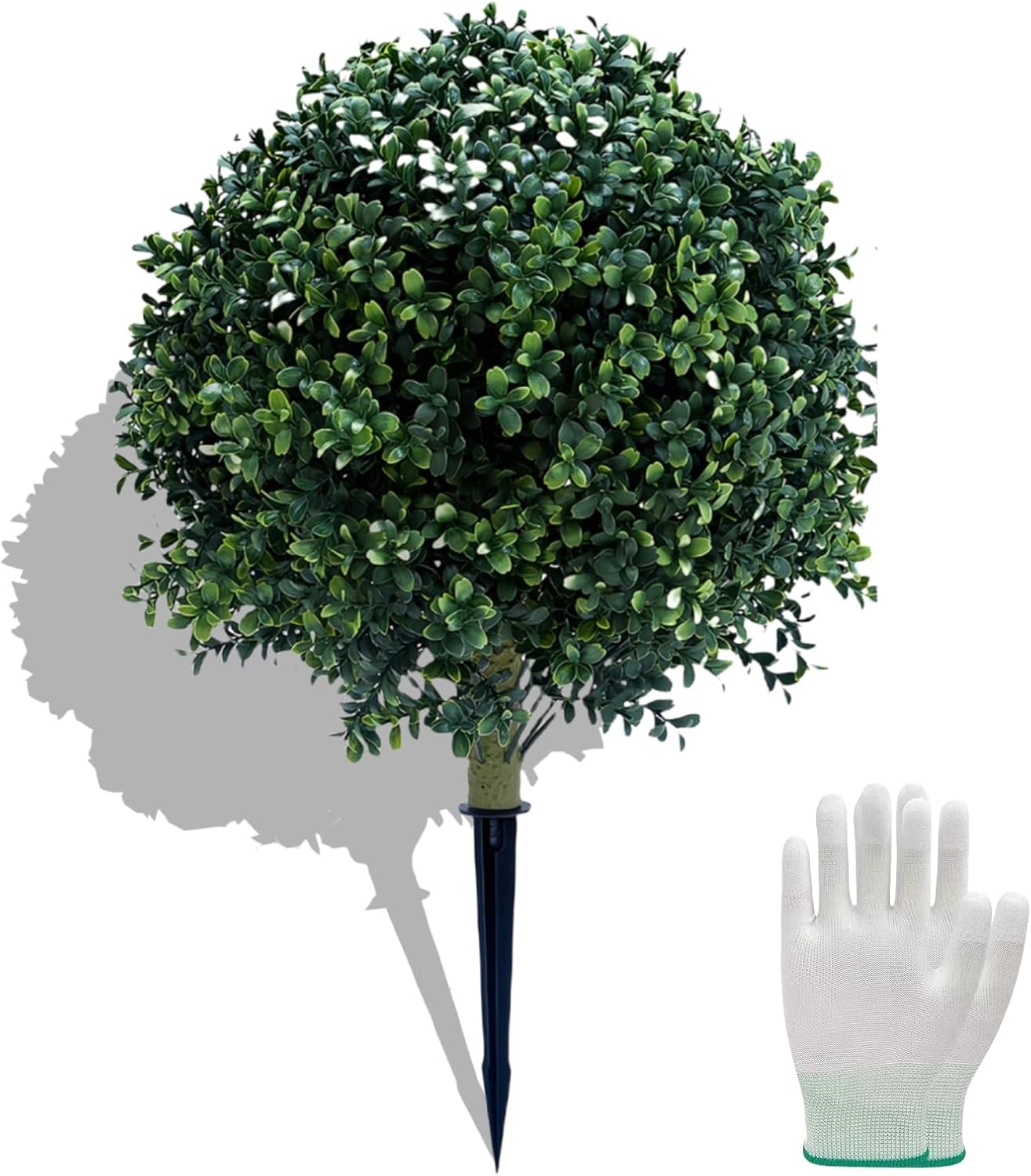 23.6 Inches Artificial Boxwood Topiary Ball Trees for Outdoor with Ground Spike, Faux Bushes UV Resistant Faux Greenery Shrubs, Fake Boxwood Plants for Indoor, Front Porch Decor, Garden, Yard