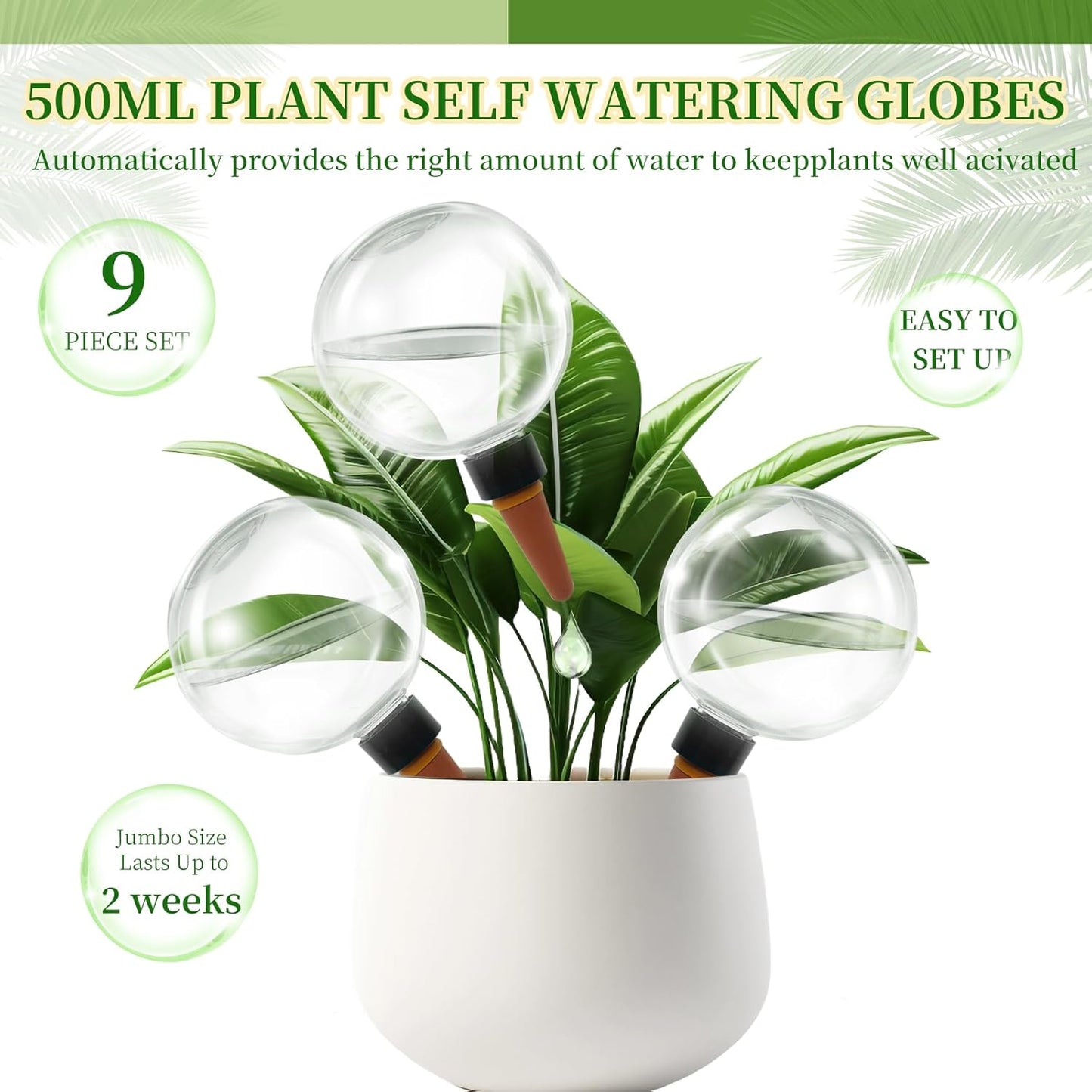 9 Pcs Self Watering Globes for Indoor Plants Automatic Watering Planter Insert 17.5 oz Watering Bulbs with Slow Release Control Water Dripper for Plants