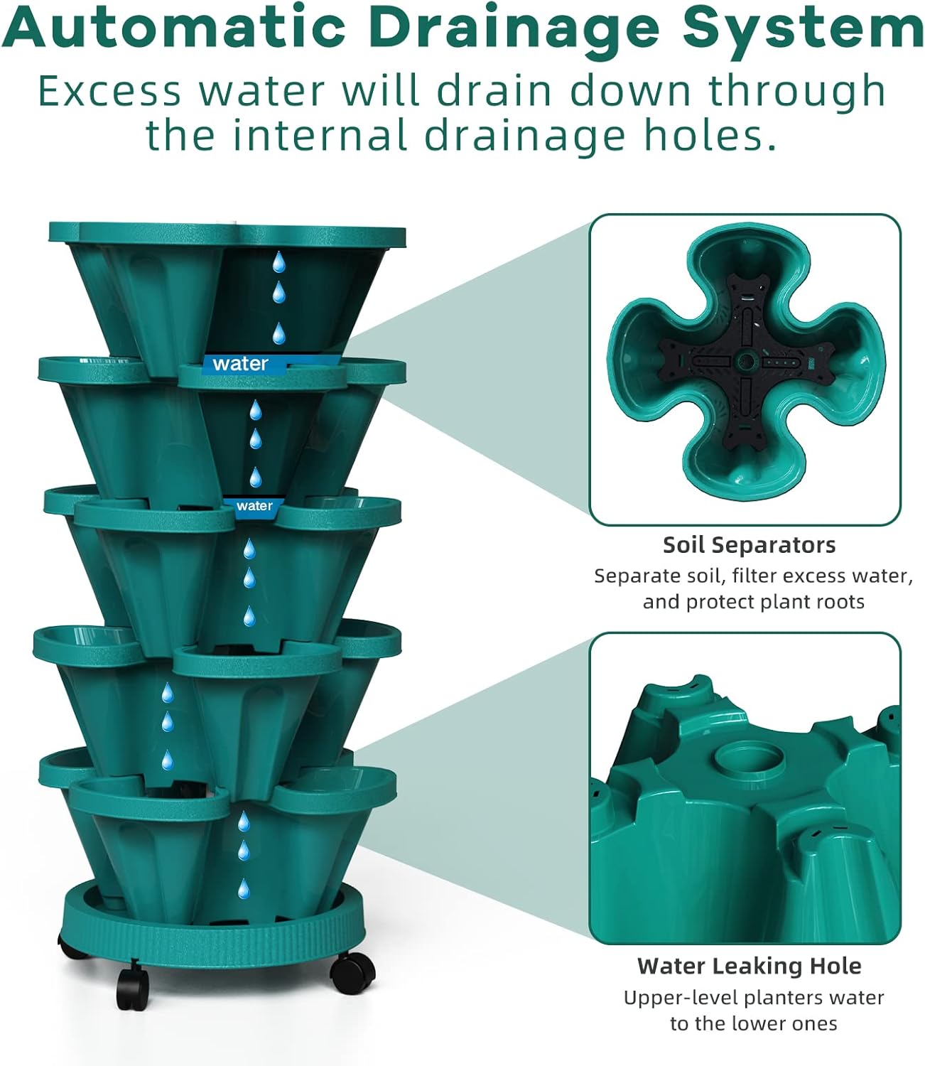 Strawberry Vertical Planters Tower Garden 2 Pack, 7 Tiered Stacking Herb Vegetable Planter with Support Pole Indoor and Outdoor - Hunter Green
