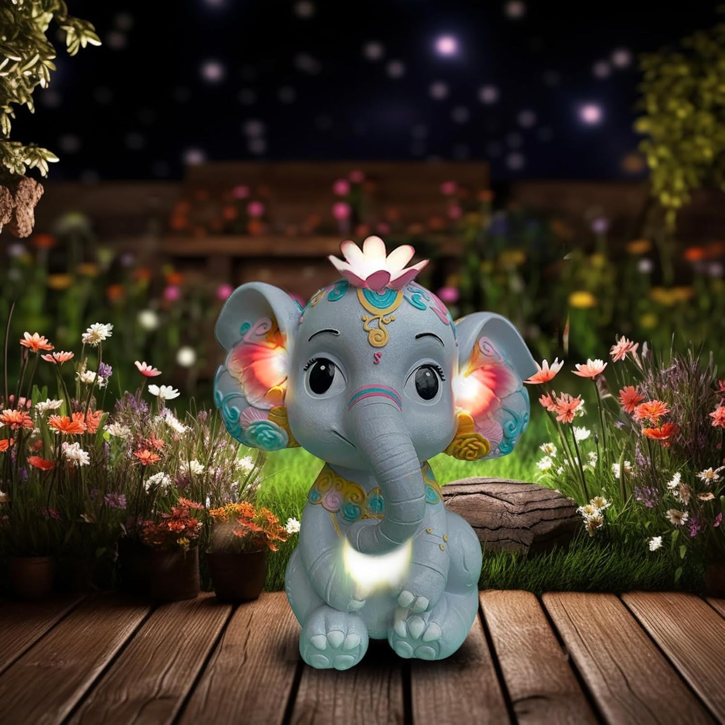 Solar Garden Outdoor Statue Elephant with 4 LED Lights,Lawn Decor Statue for Patio, Balcony,Yard Ornament,Ideal Gift for Christmas,Women,Mom,Grandma,Birthday or Unique Housewarming