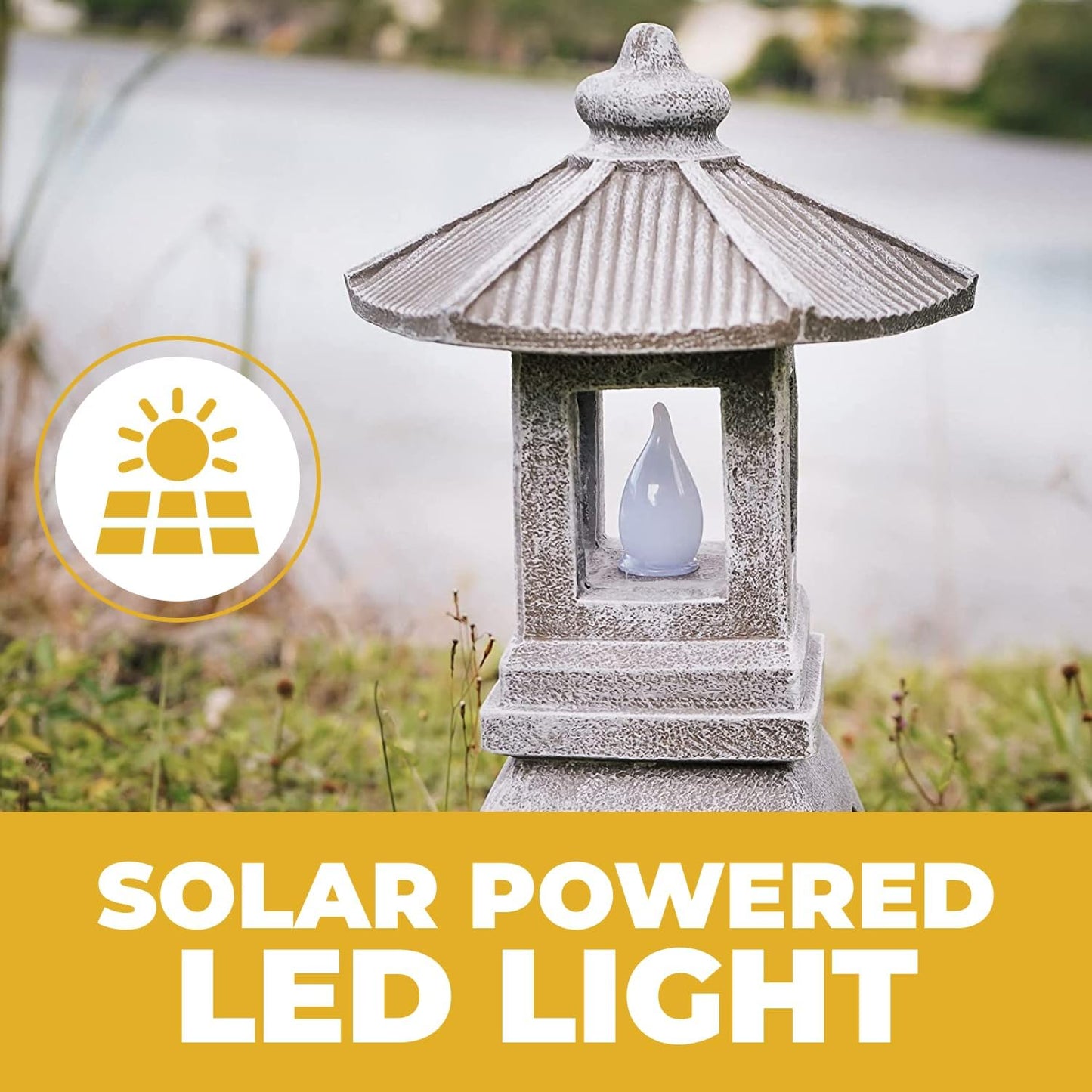 VP Home Pagoda Garden Statue, Solar Powered Statue Japanese Garden Decor, Outdoor Zen Garden Lantern, Flickering LED Garden Light (Tranquil Pagoda)