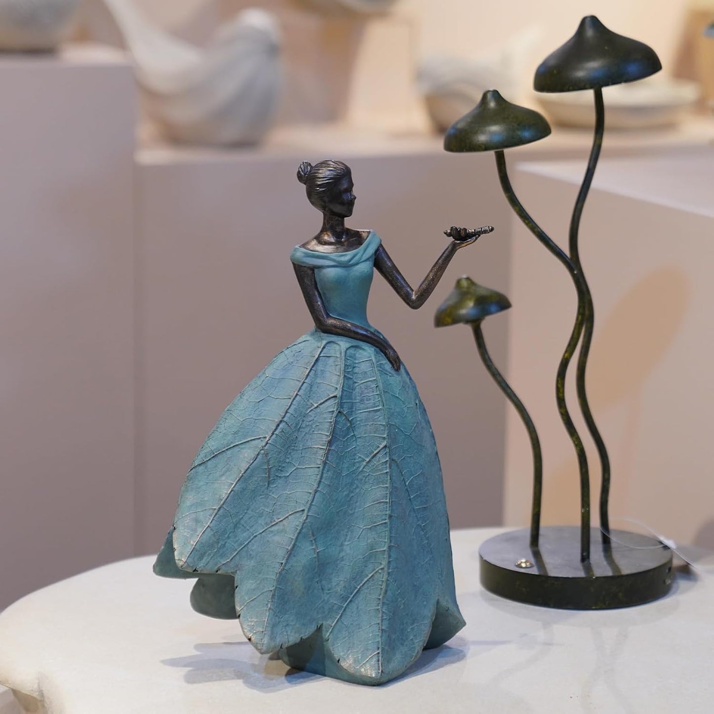 Guichifun Fairy Statue Collection Home Decoration - Leaf Angel Girls with Dragonfly Resin Home Decor for Outside or Inside Rustic Garden Outdoor Yard Decorations Figurines Gift 7.4 x 5.25 x 12 Inch