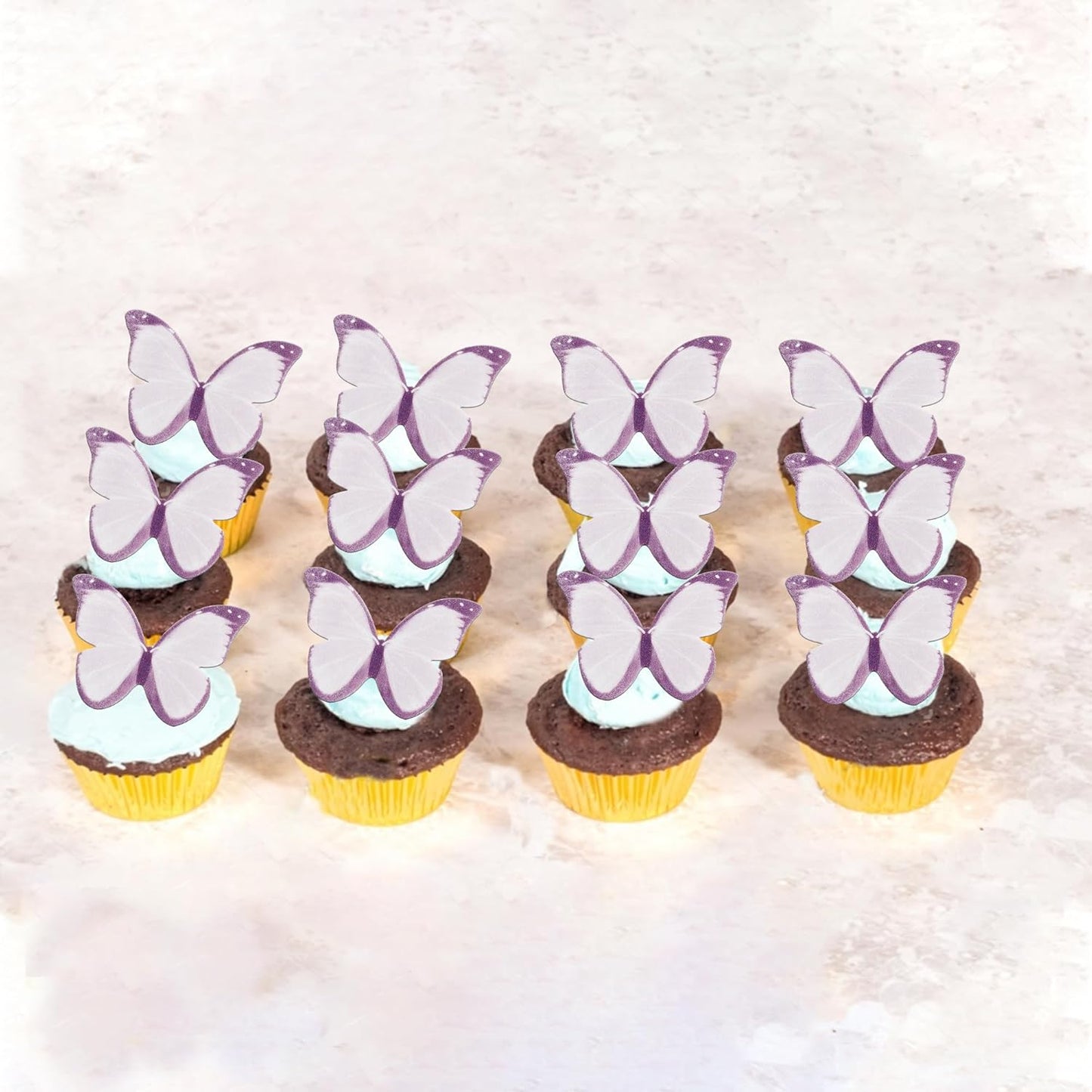 50 PCS Edible Butterfly Cupcake Toppers Wafer Paper Butterfly Cake Decorations Edible Butterfly Party Cupcake Decorations for Baby Shower Wedding Birthday Party Food Decorations Supplies Purple
