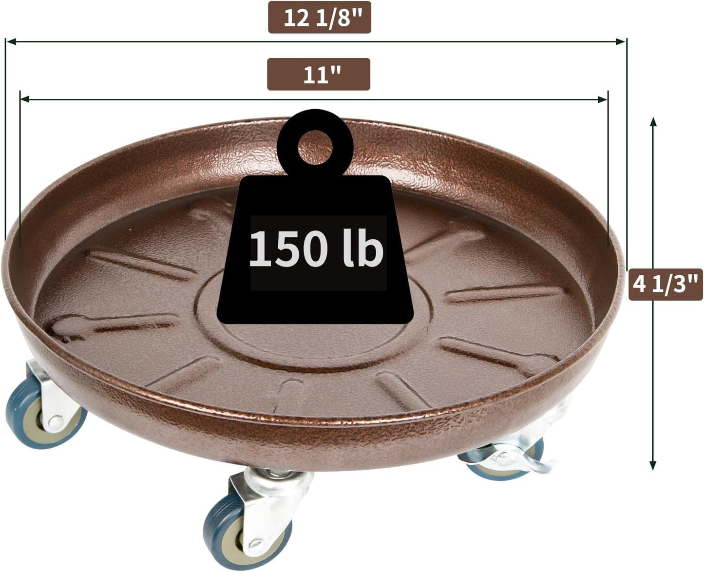 Heavy Duty Plant Caddy with Solid Rubber Wheels, Lockable, Increased Load Capacity, One-Minute Installation, Suitable for Indoor, Outdoor, Patio, Garden Settings, 12 Inches 3PACK, Brown