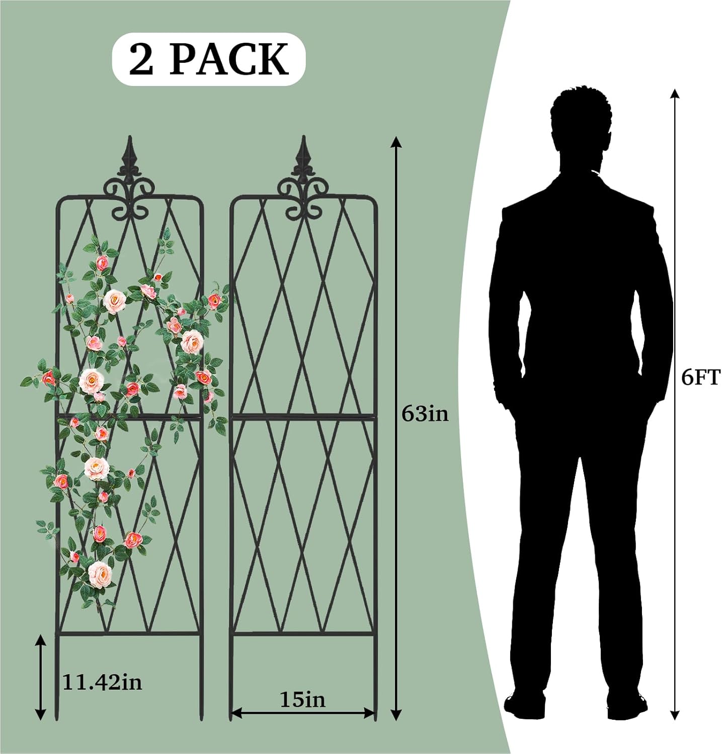 Garden Trellis for Climbing Plants Outdoor, Metal Garden Trellises, Decorative Garden Fencing Flower Trellis with Durable Powder Coating for Vines Plant Rose, Vegetable Support, Black (4, Pattern-A)
