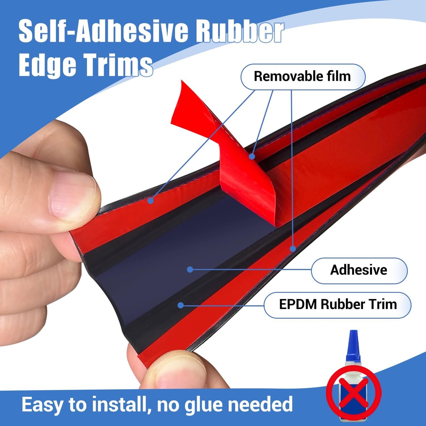 Rubber Edge Trim, Self-Adhesive U Channel Edge Protector for Interior Door Side, Woods, Flexible U Shaped Peel and Stick Edge Banding, Furniture Corner Guard, Fit 1-3/8"(35mm), 20Ft, Black