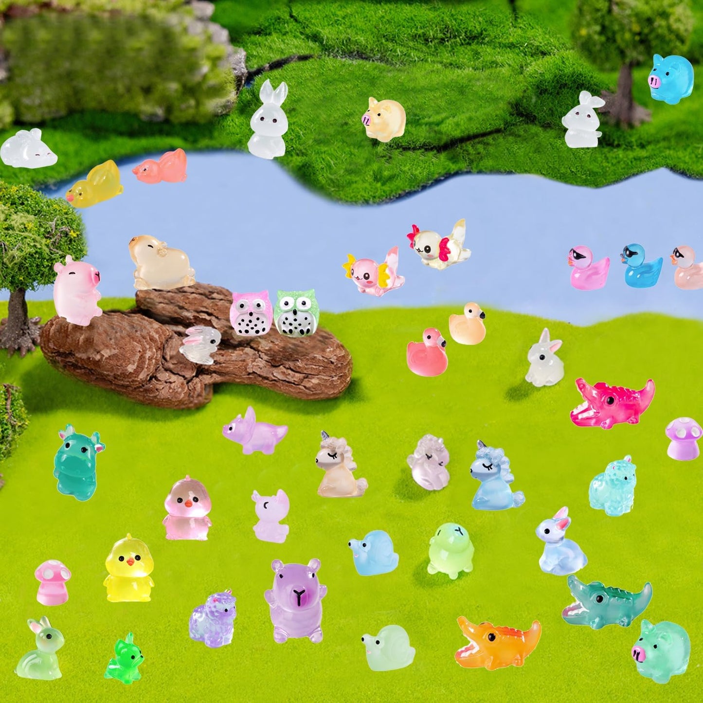 150 Pcs Luminous Mini Resin Animals Miniature Animals Figurines Tiny Little Animals Glow in Dark Small Animal Figures to Hide Mini Animals Micro Landscape Ornaments Fairy Garden Accessories
