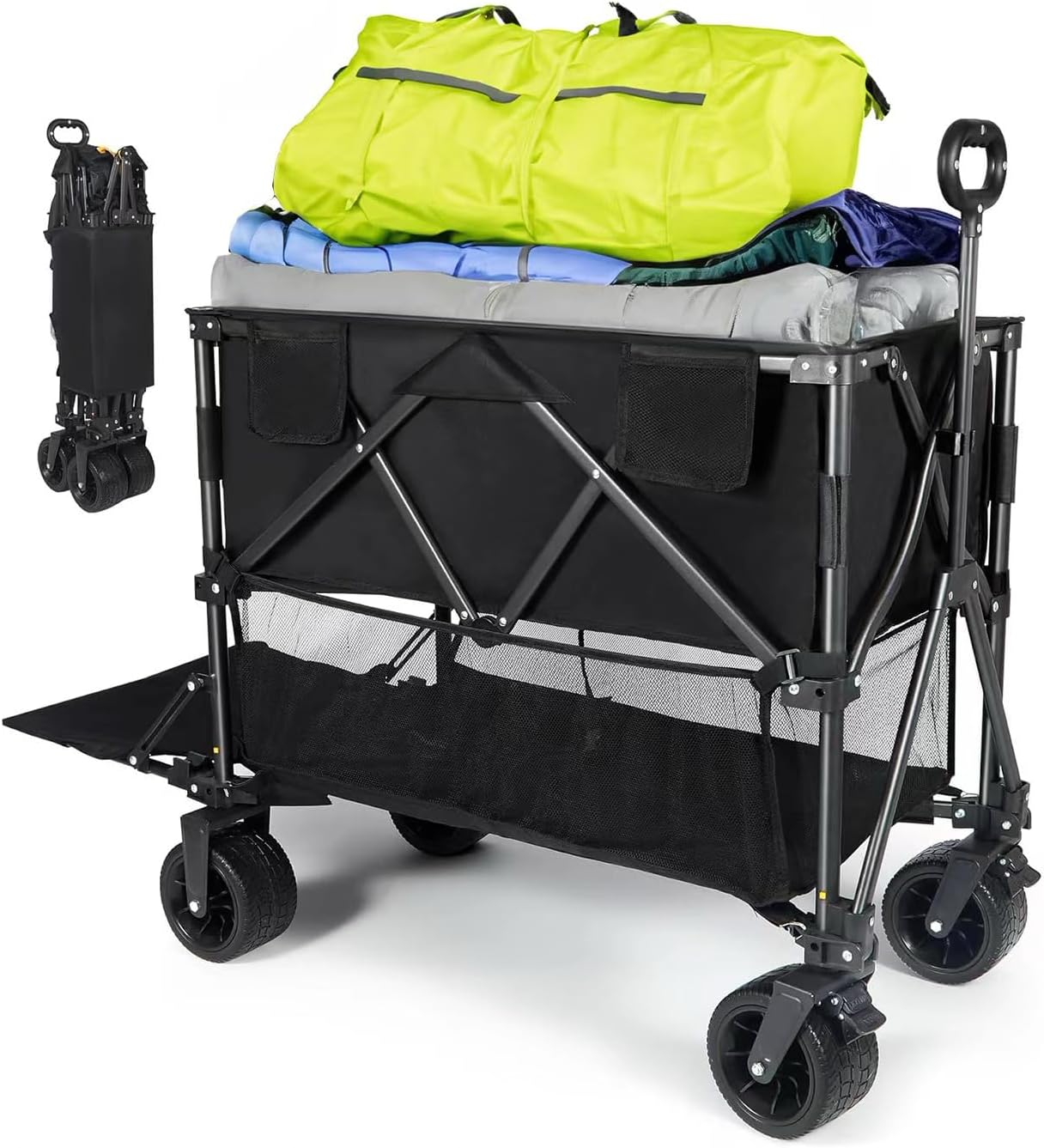 REDCAMP Large Collapsible Double Decker Wagon, 450lbs Heavy Duty 53" L Extra Long Extender Wagon Cart with All-Terrain Big Wheels for Camping, Shopping, Outdoor Sport