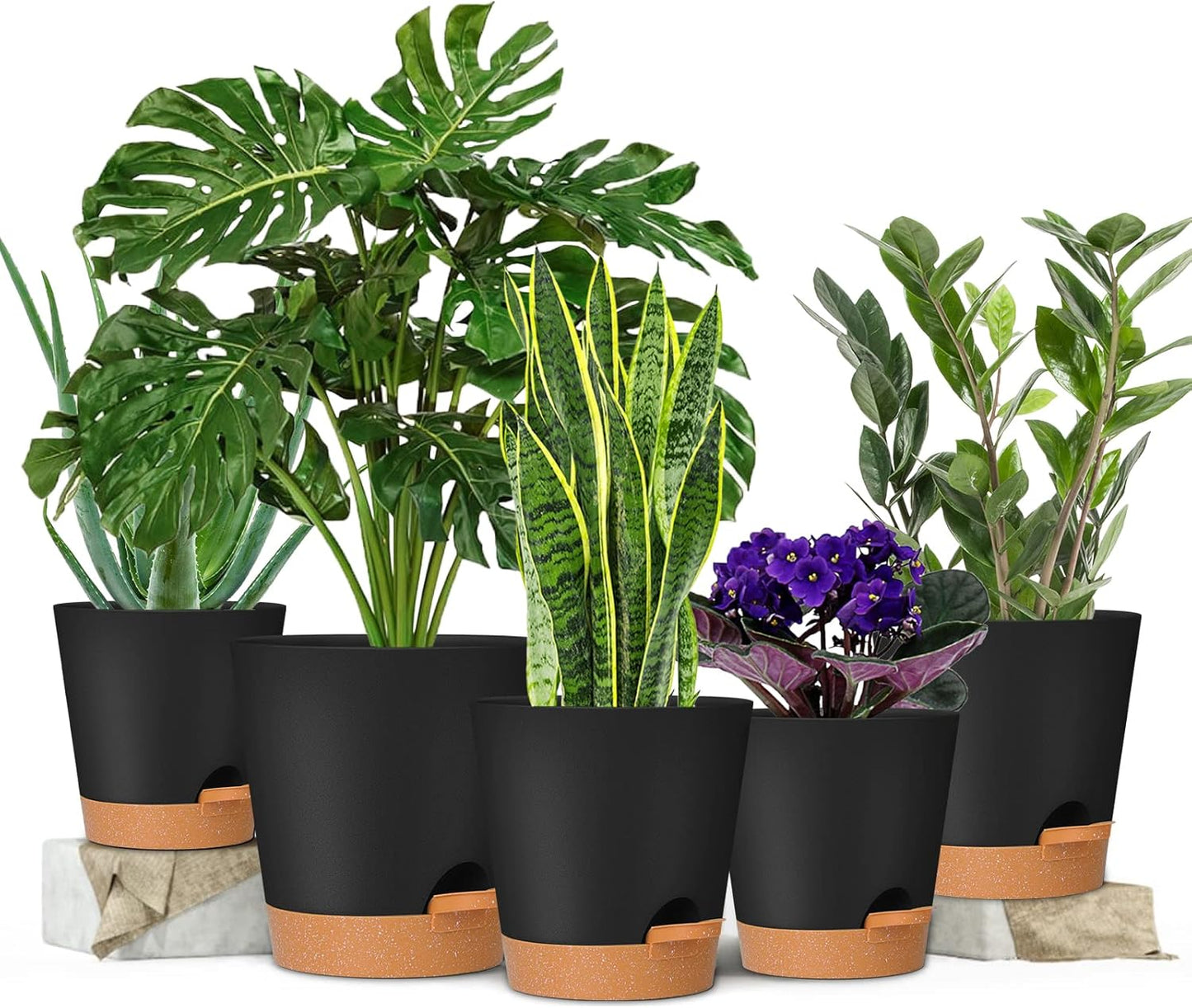 GARDIFE Plant Pots 7/6.5/6/5.5/5 Inch Self Watering Planters with Drainage Hole, Plastic Flower Pots, Nursery Planting Pot for All House Plants, African Violet, Flowers, and Cactus,Black