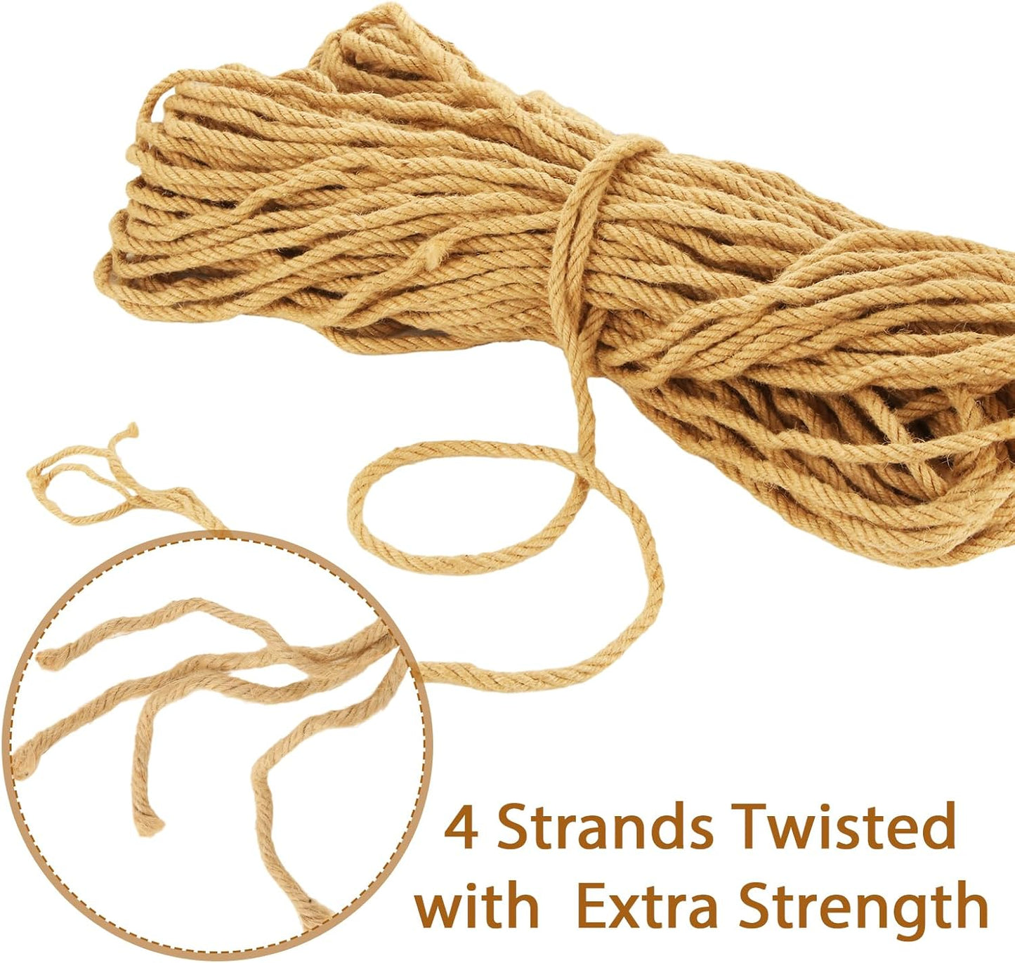 8mm Thick Jute Twine, 246 Feet 4Ply Jute Rope for Crafts, Heavy Duty Twine String for Gardening, Crafting, Bundling, Cat Scratching Post, Home Decor