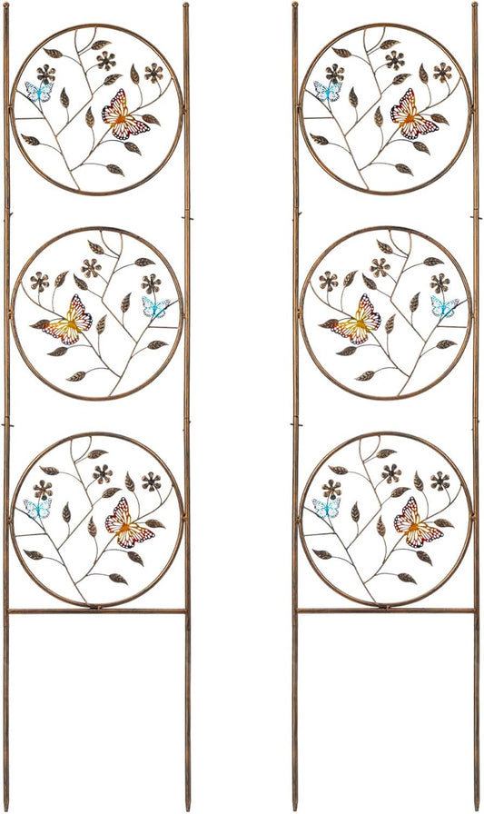 SUNNYPARK Set of 2 Butterfly Metal Garden Trellis for Climbing Plants, Decorative Vegetables Flowers Vine Trellis for Outdoor Patio 55'' H x 12.4'' W