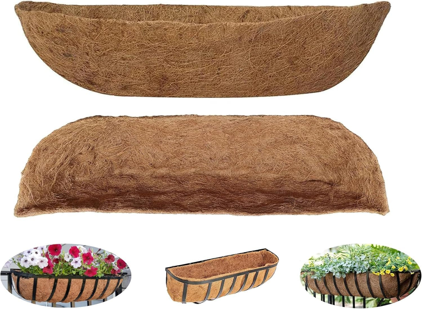 36 inch Replaceable Coco Liner for Railing Basket Horse Trough Coco Liner for Window Box, Coco Liner for Fence Flower Baskets 100% Natural Coir Liners for Basket (36 in / 4Pcs)