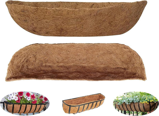 36 inch Replaceable Coco Liner for Railing Basket Horse Trough Coco Liner for Window Box, Coco Liner for Fence Flower Baskets 100% Natural Coir Liners for Basket (36 in / 2Pcs)