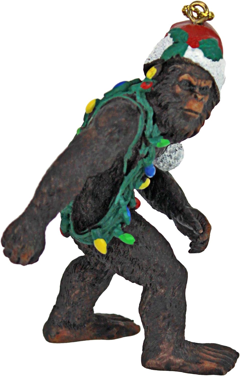 Designtoscano yeti with santa hat funny christmas tree ornament, set of 3, brown bigfoot the holiday yetti