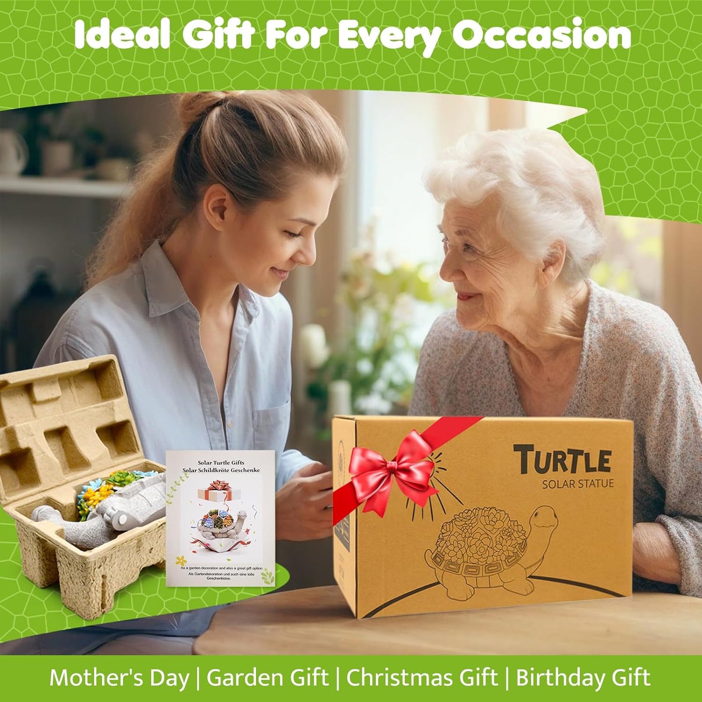 Solar Garden Turtle Statue - Turtle Decor with 7 Warming Solar LED Lights, Outdoor Decorations for Yard Patio Lawn & More, for Women, Moms, Birthdays